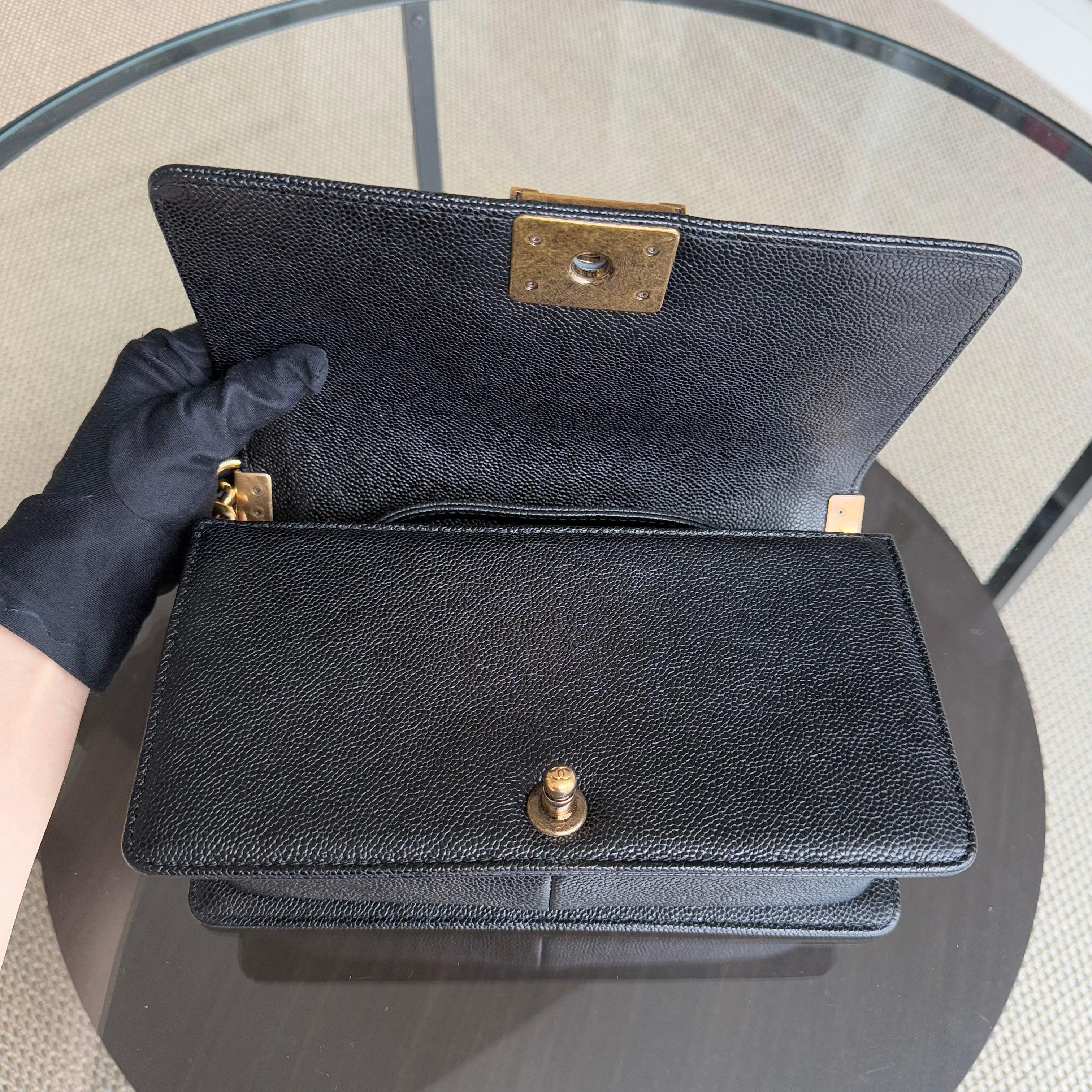Chanel Boy Medium - Caviar 25CM Quilted Black Ruthenium Gold Hardware Series 20