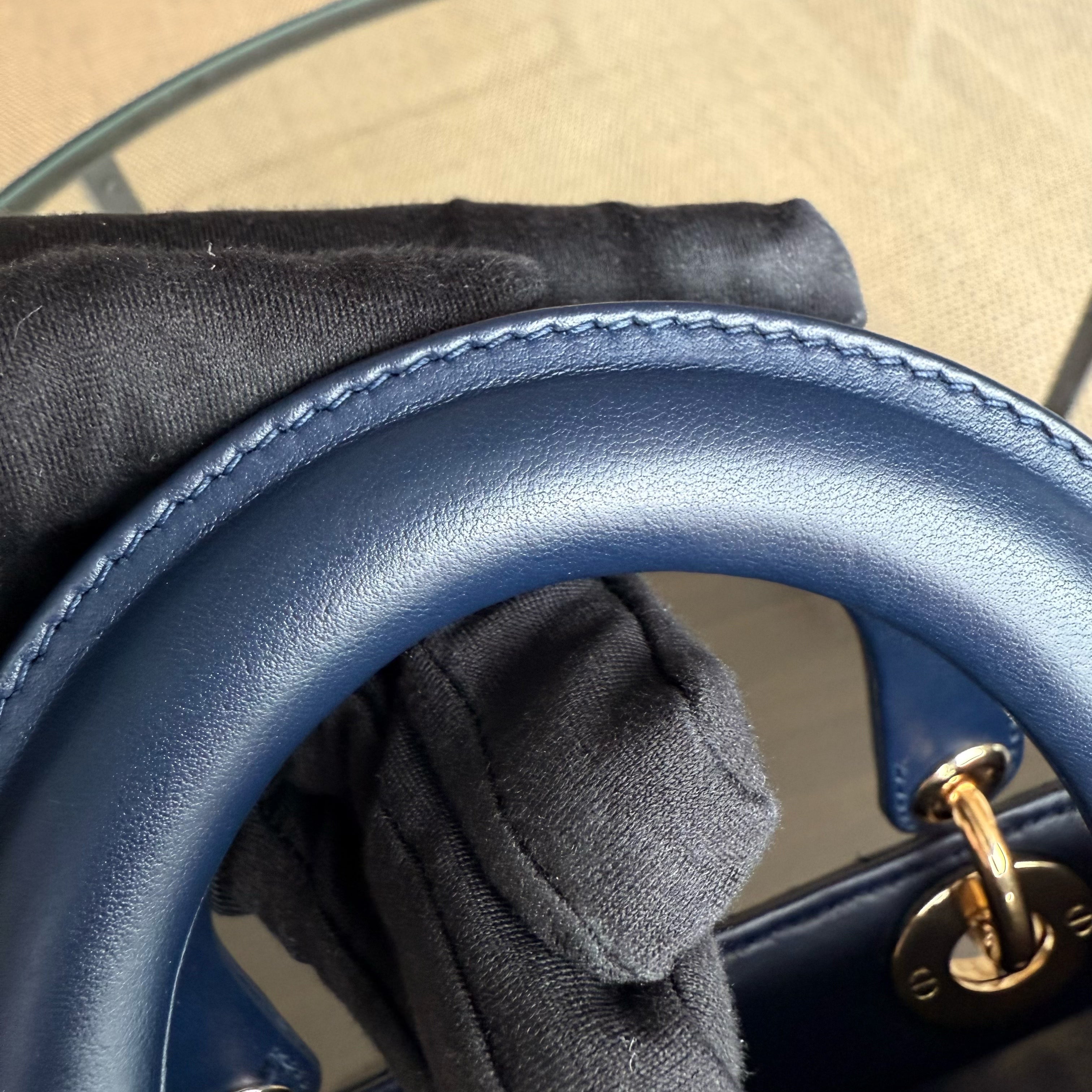 Dior Lady Small Flap - Cannage Lambskin Dark Blue Gold Hardware