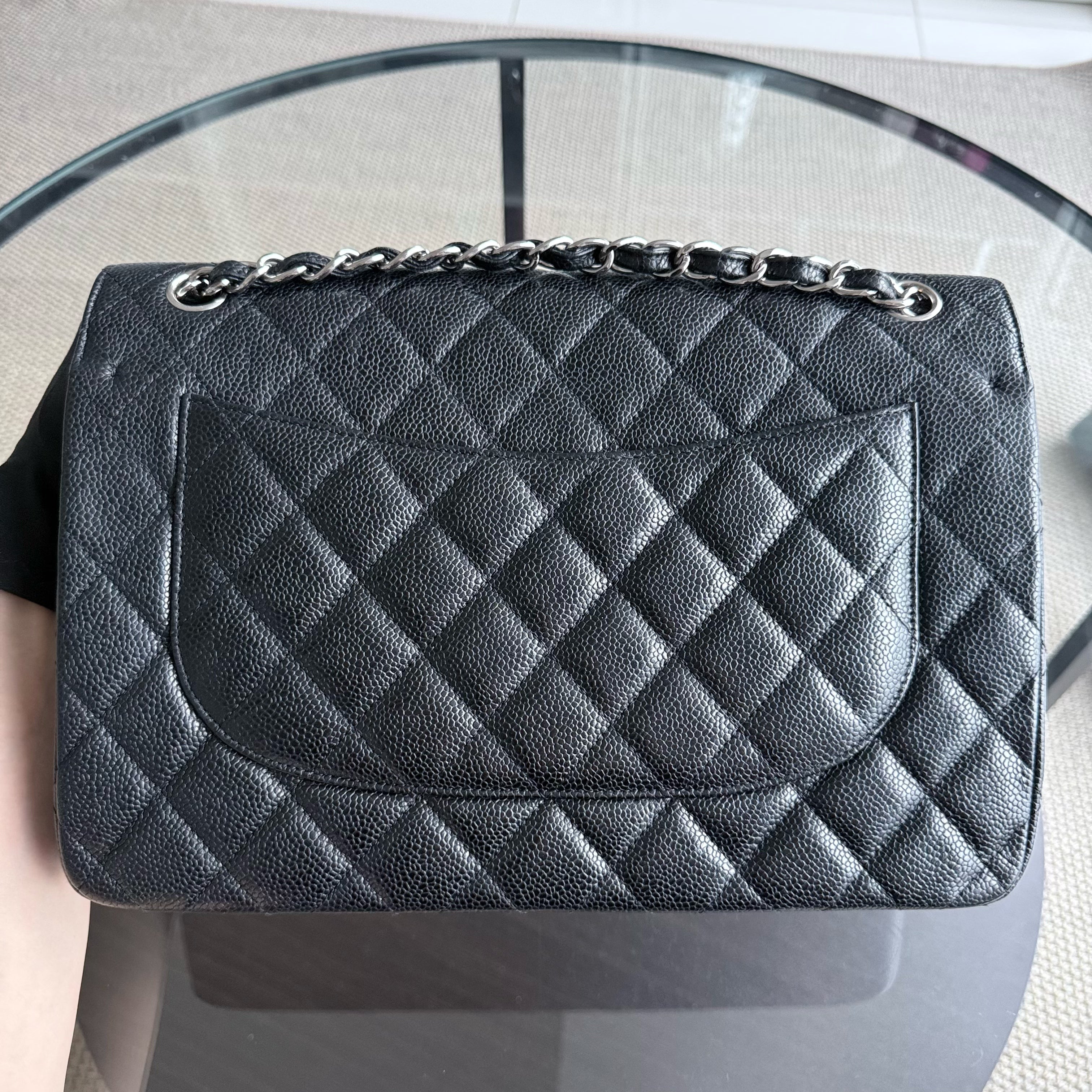 Chanel Classic Flap Jumbo - Caviar 30CM Quilted Black Silver Hardware Series 19