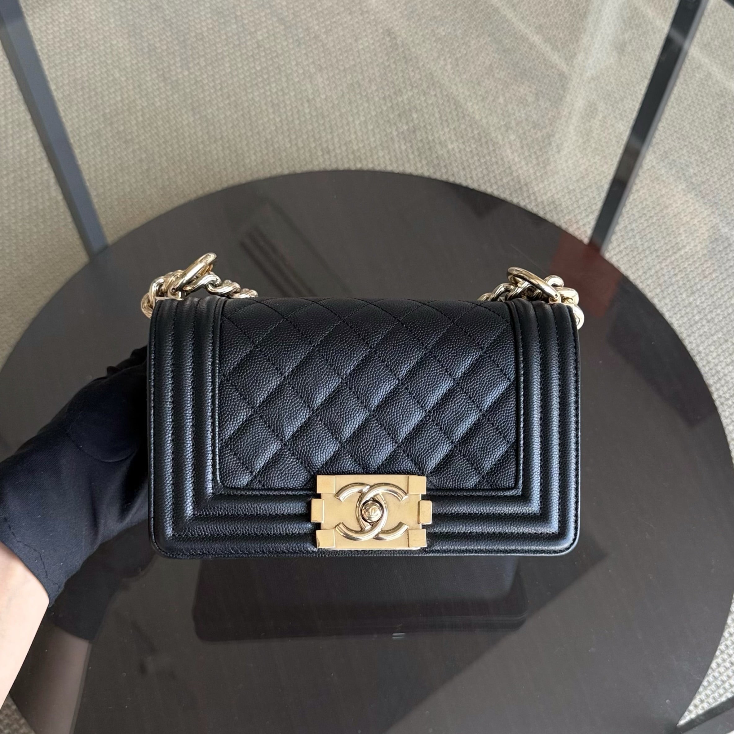 Chanel Boy Small - Caviar Quilted Grained Calfskin Black Gold Hardware Series 23