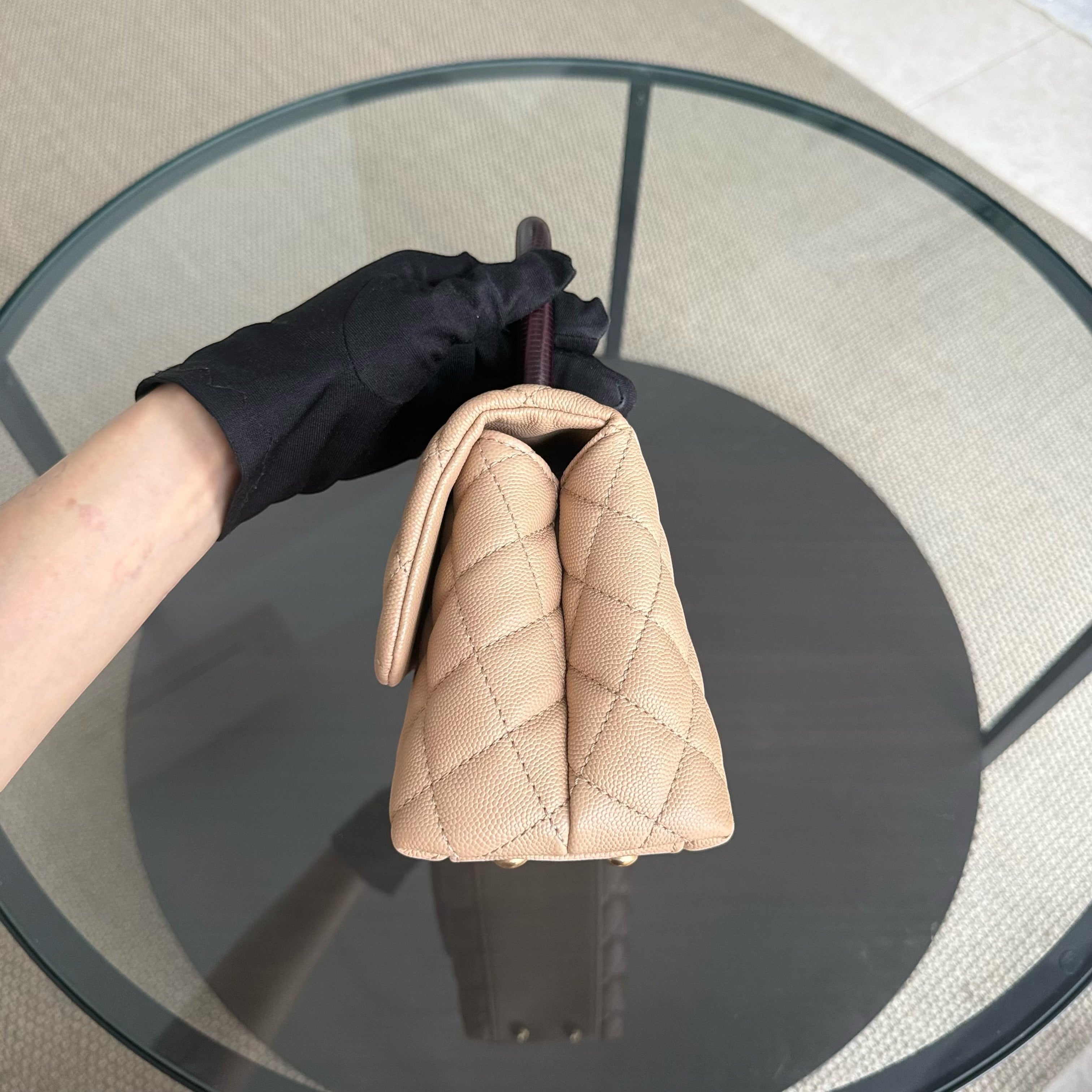 Chanel Coco Handle Small - Caviar Quilted Beige Lizard Handle Gold Hardware Series 24