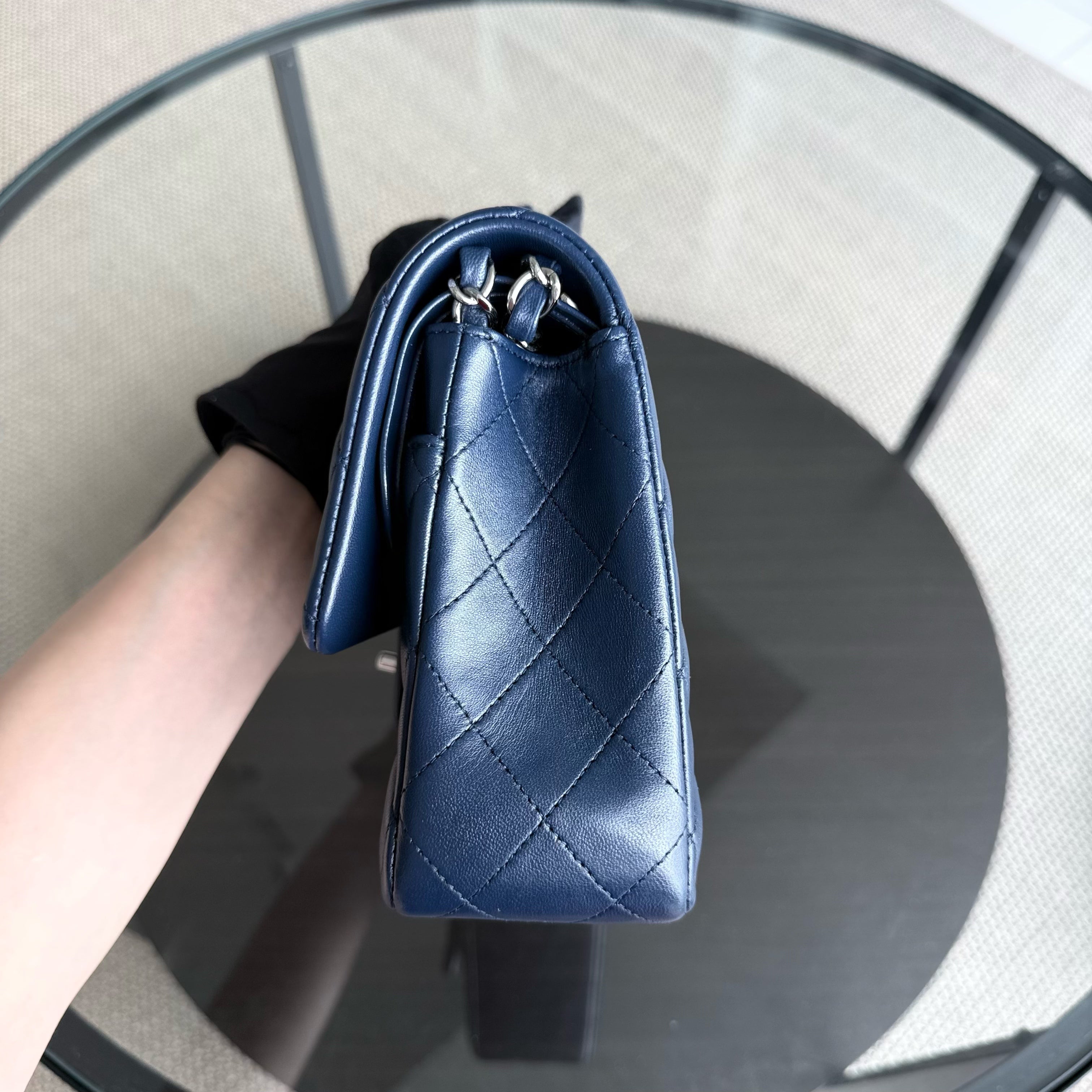 Chanel Classic Flap Medium - 25CM Quilted Lambskin Dark Navy Blue Silver Hardware Series 22