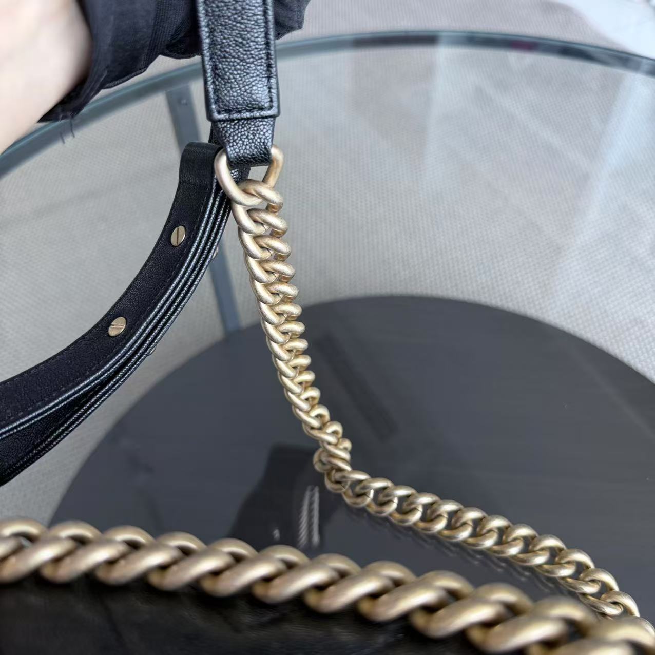 Chanel Boy Medium - Caviar 25CM Chevron Black Gold Hardware Series 26