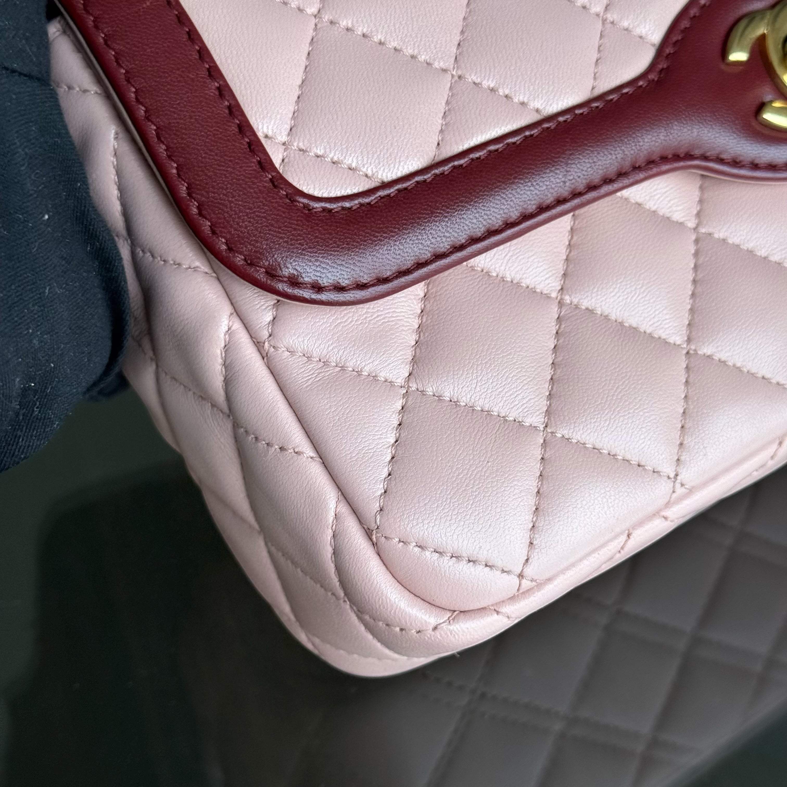 Chanel Seasonal Two-tone Flap Small - Quilted Lambskin Pink Burgundy Gold Hardware Series 23