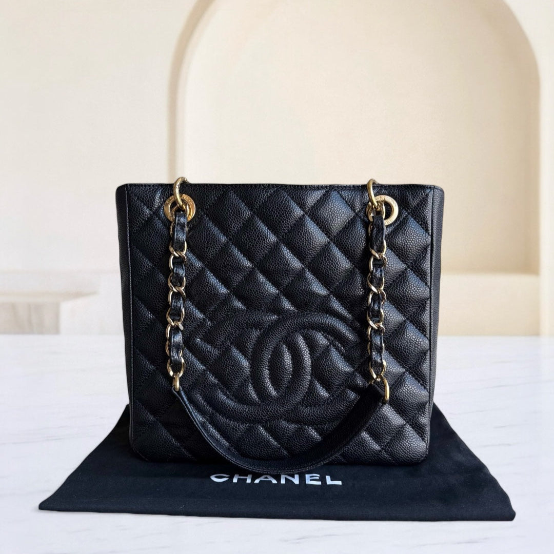 Chanel PST Petite Shopping Tote - Caviar Quilted Grained Calfskin Black Gold Hardware Series 14