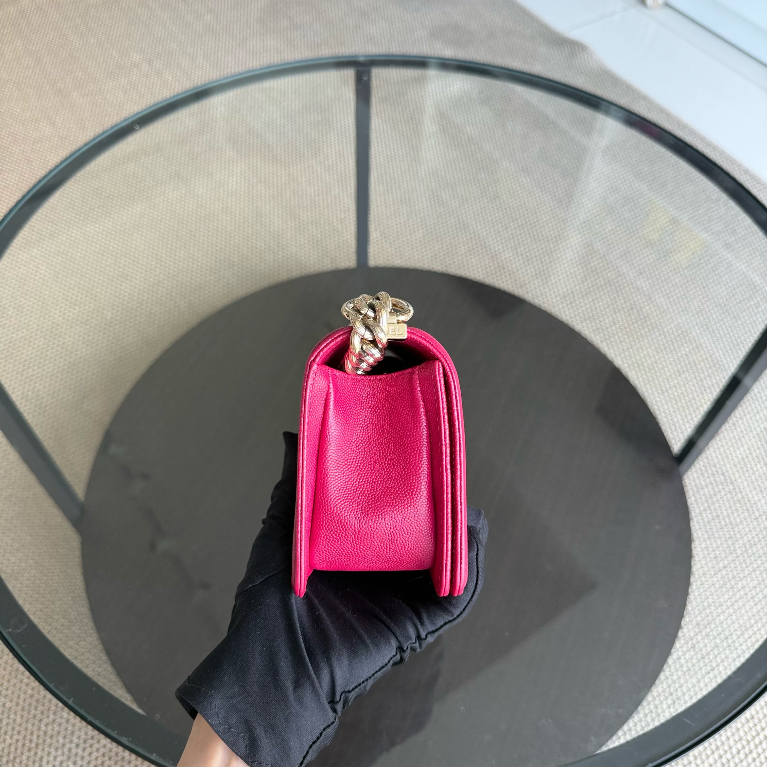 Chanel Boy Small - Caviar 20CM Quilted Pink Gold Hardware Series 23