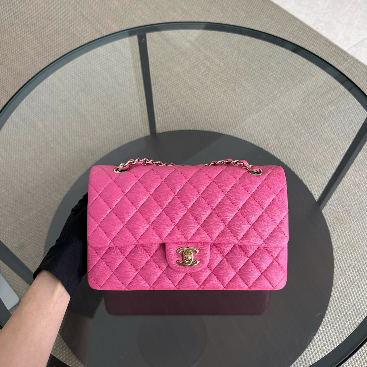 Chanel Classic Flap Medium - 25CM Quilted Caviar Pink Gold Hardware Series 27