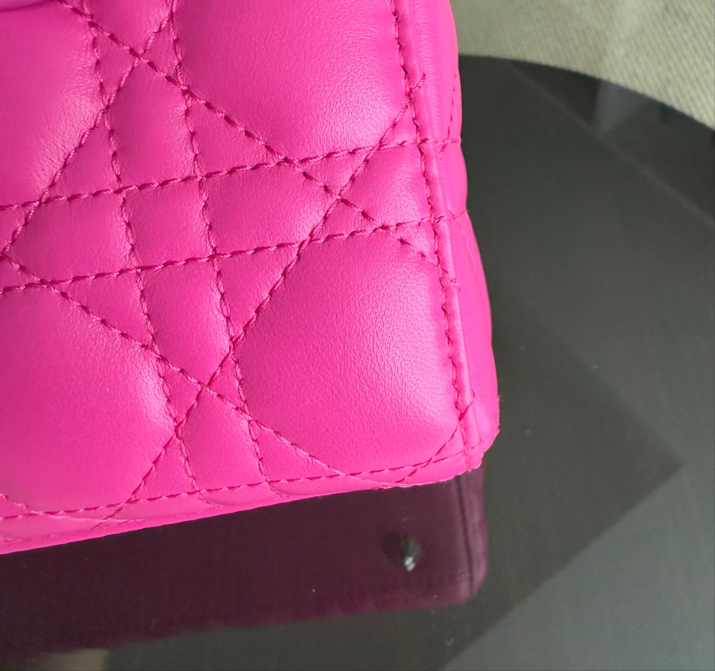 Dior Lady Small - Cannage Lambskin Barbie Pink Silver Hardware