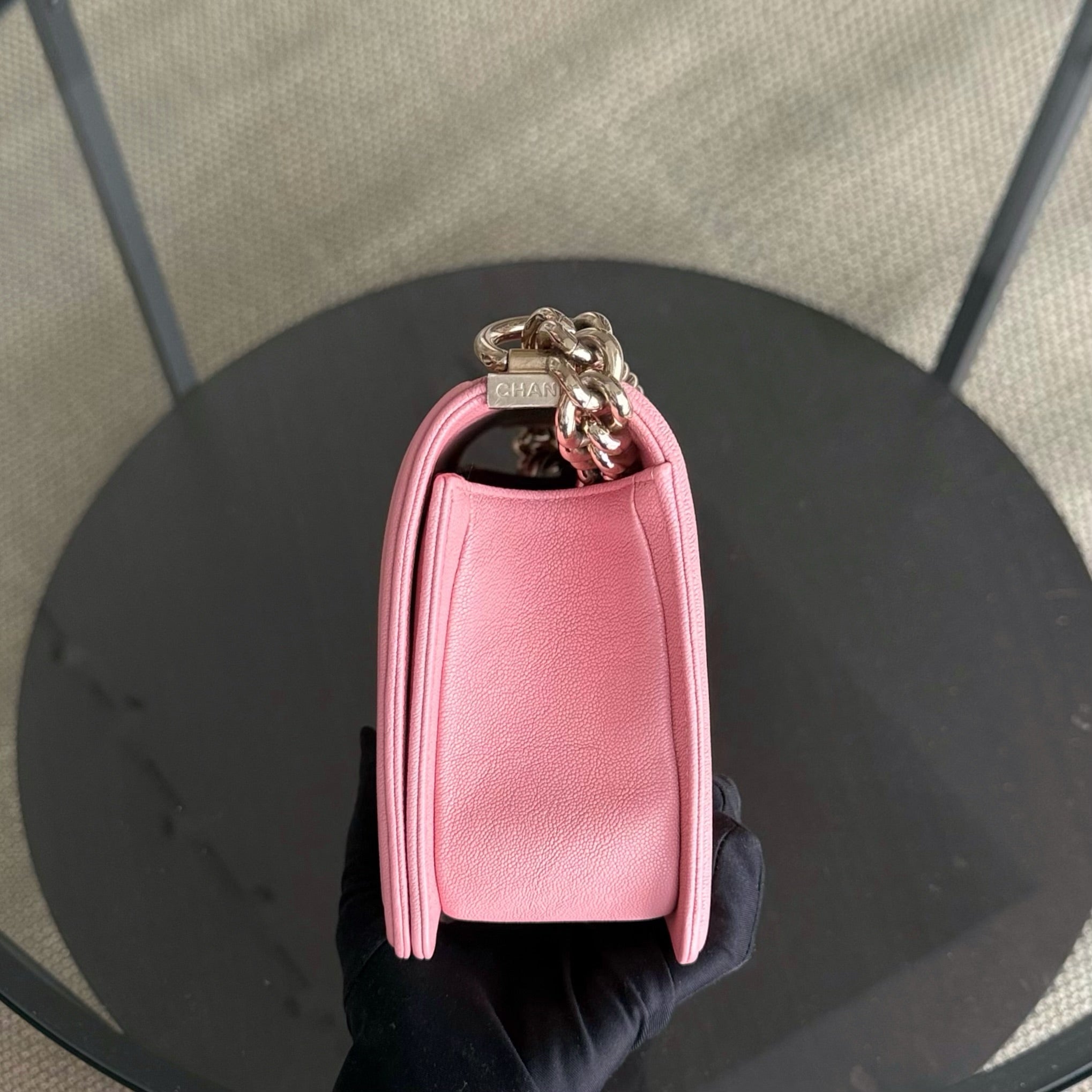 Chanel Boy Medium - Caviar 25CM Quilted Pink Gold Hardware Series 27