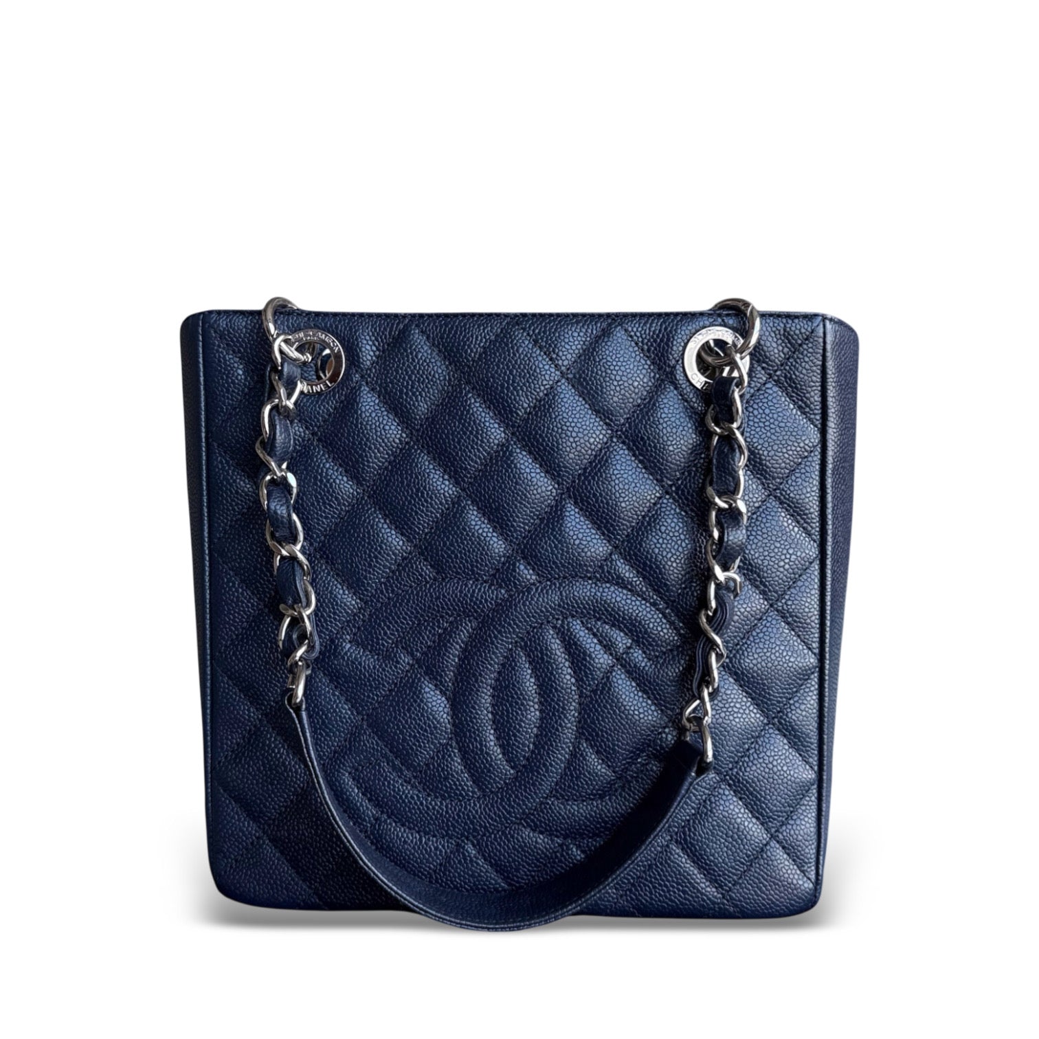 Chanel PST Petite Shopping Tote - Caviar 24CM Quilted Dark Blue Silver Hardware Series 18