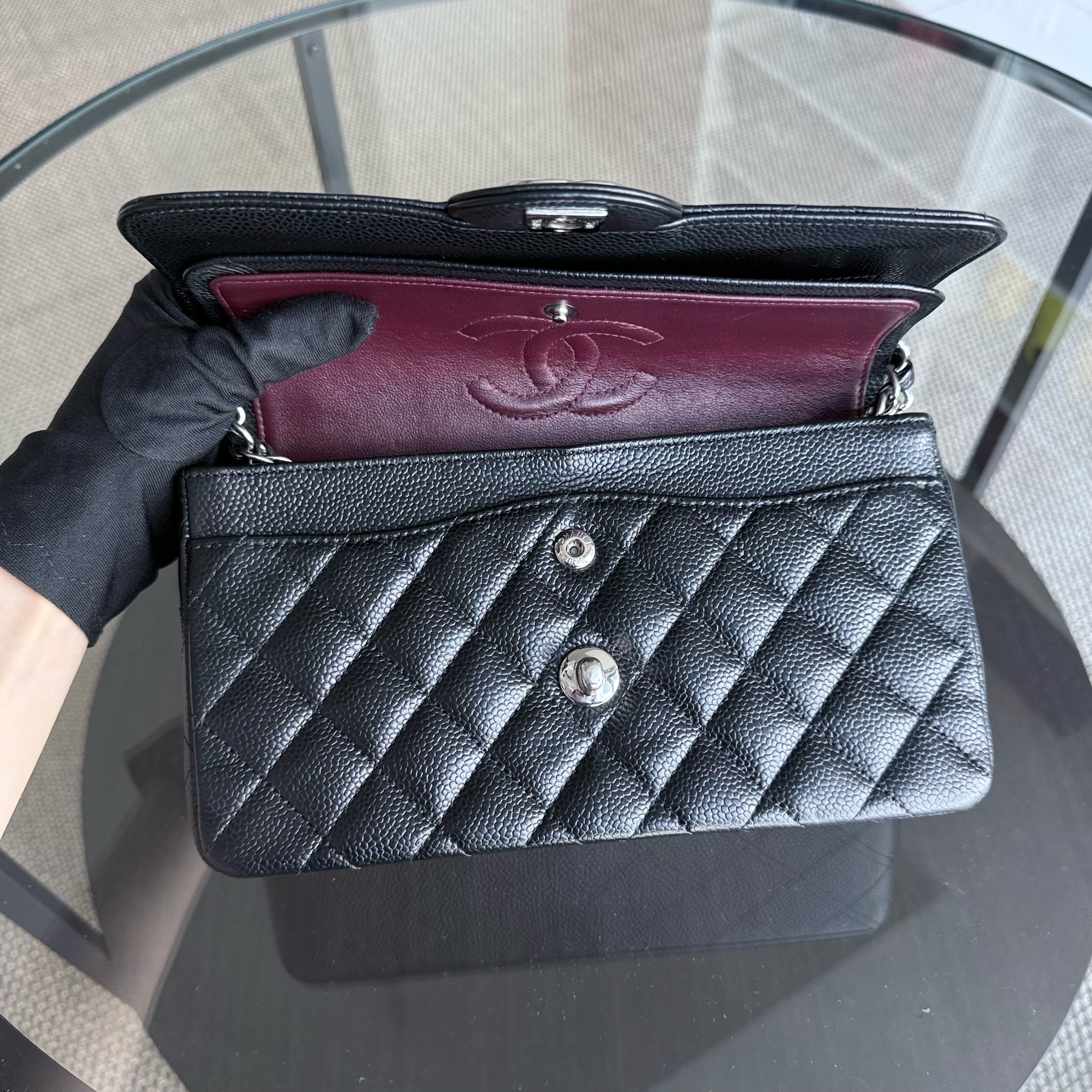 Chanel Classic Flap Small - 23CM Quilted Caviar Black Silver Hardware Series 19
