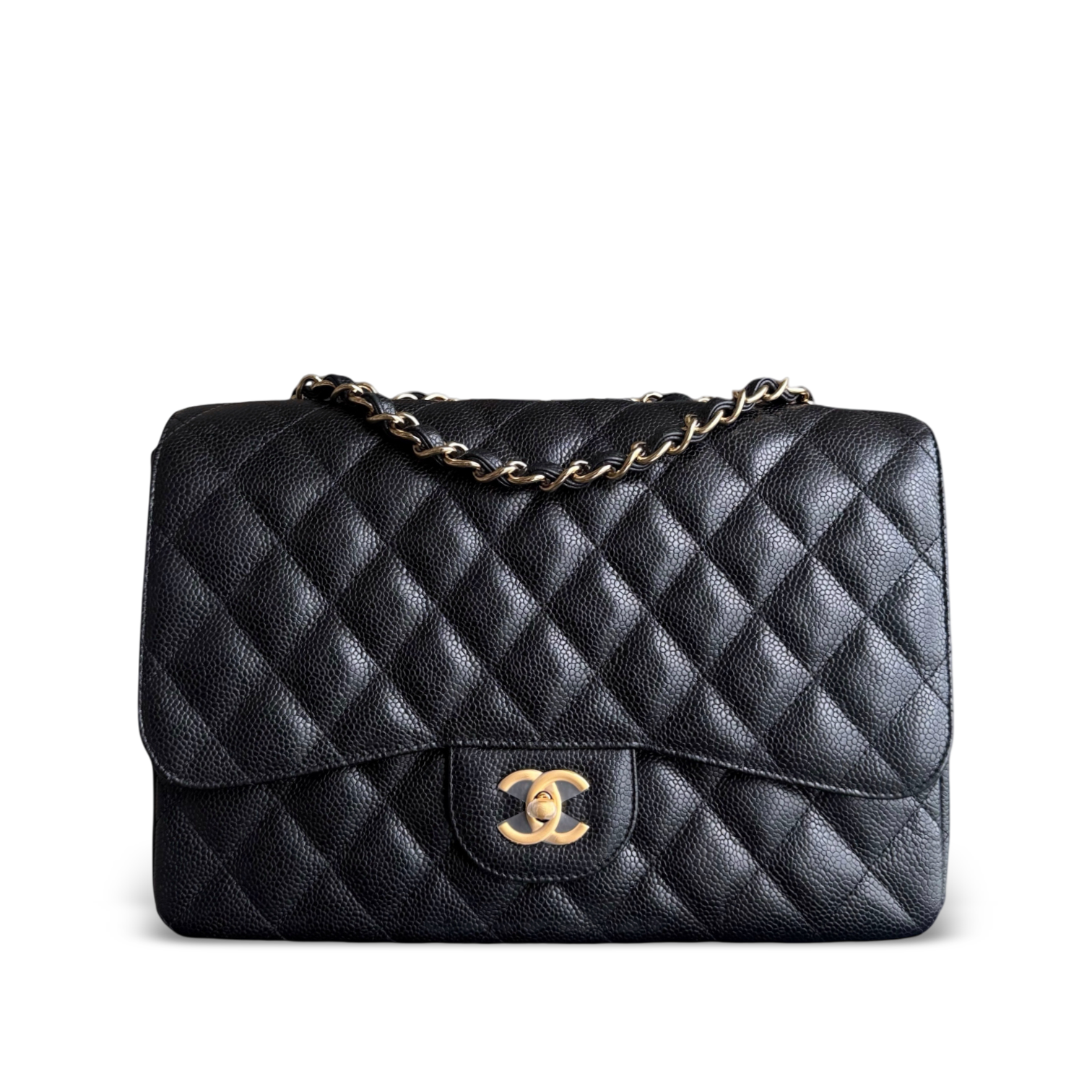 Chanel Classic Flap Jumbo - Caviar 30CM Single Flap Quilted Black Gold Hardware Series 13