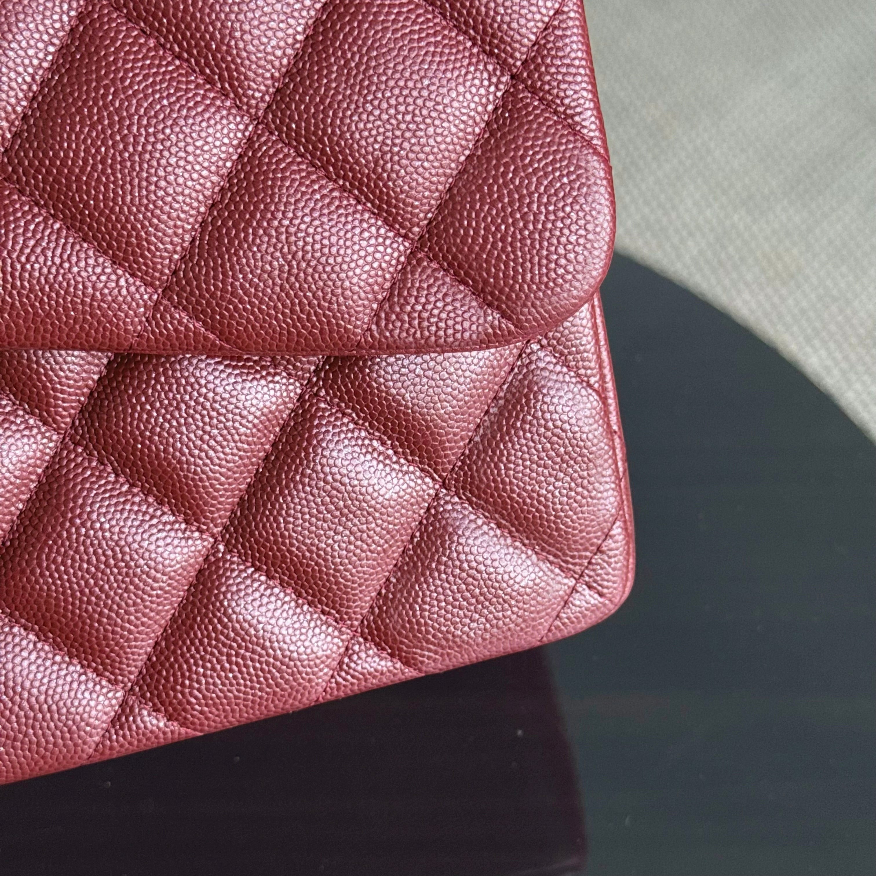 Chanel Classic Flap Jumbo - Caviar 30CM Double Flap Quilted Burgundy Gold Hardware series 25