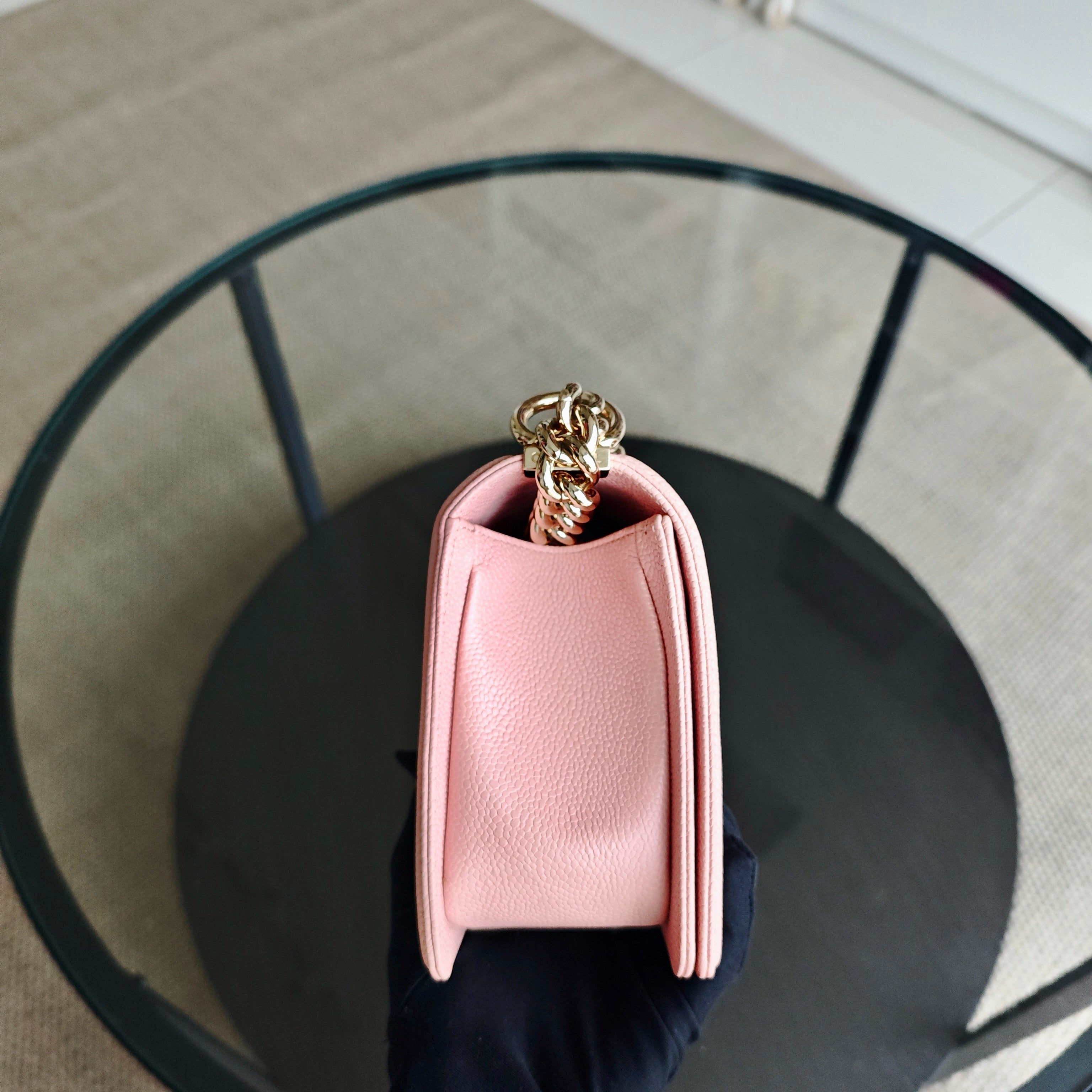 Chanel Boy Medium - Caviar 25CM Quilted Light Pink Gold Hardware Series 29