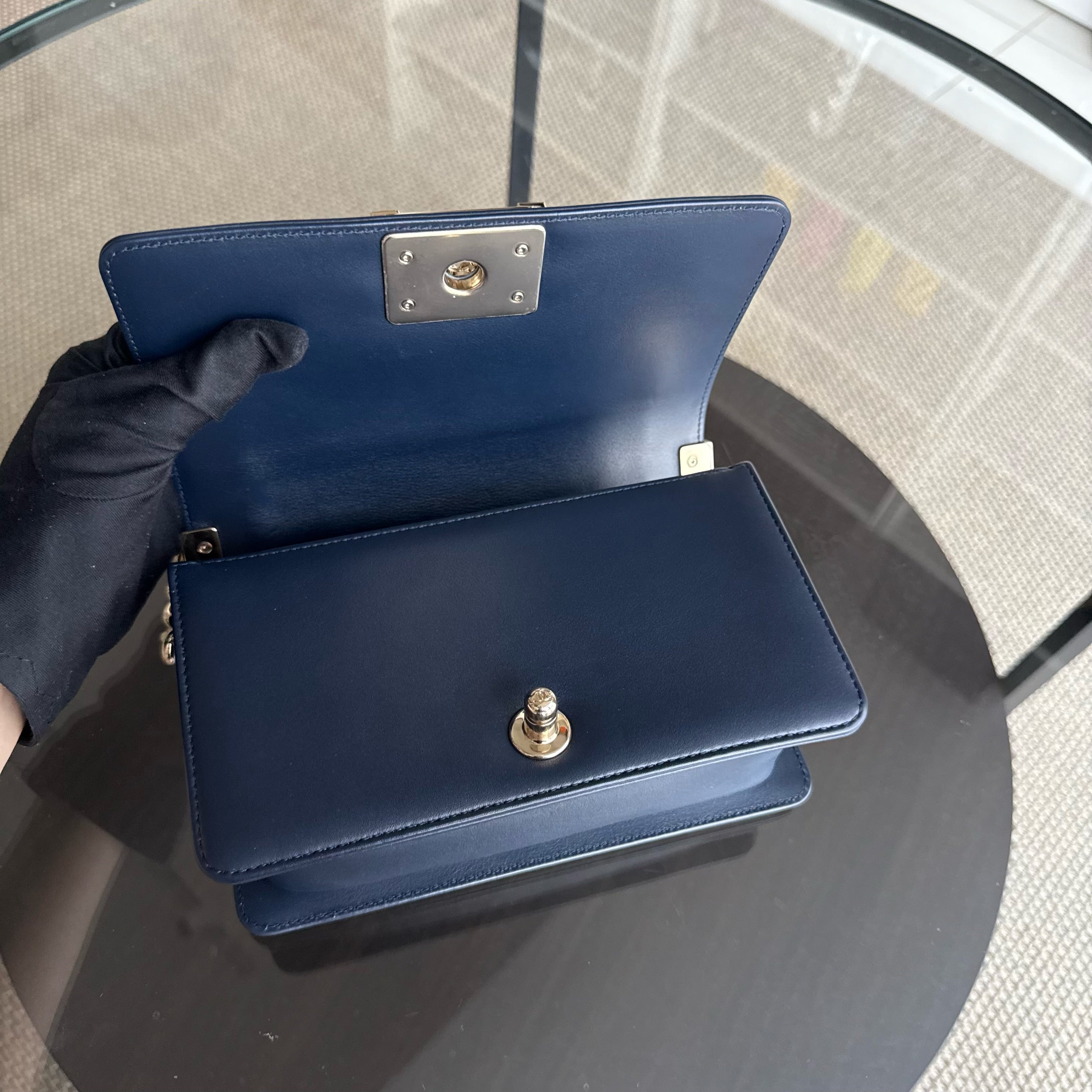 Chanel Boy Small - Calfskin 20CM Quilted Dark Blue Gold Hardware Series 25