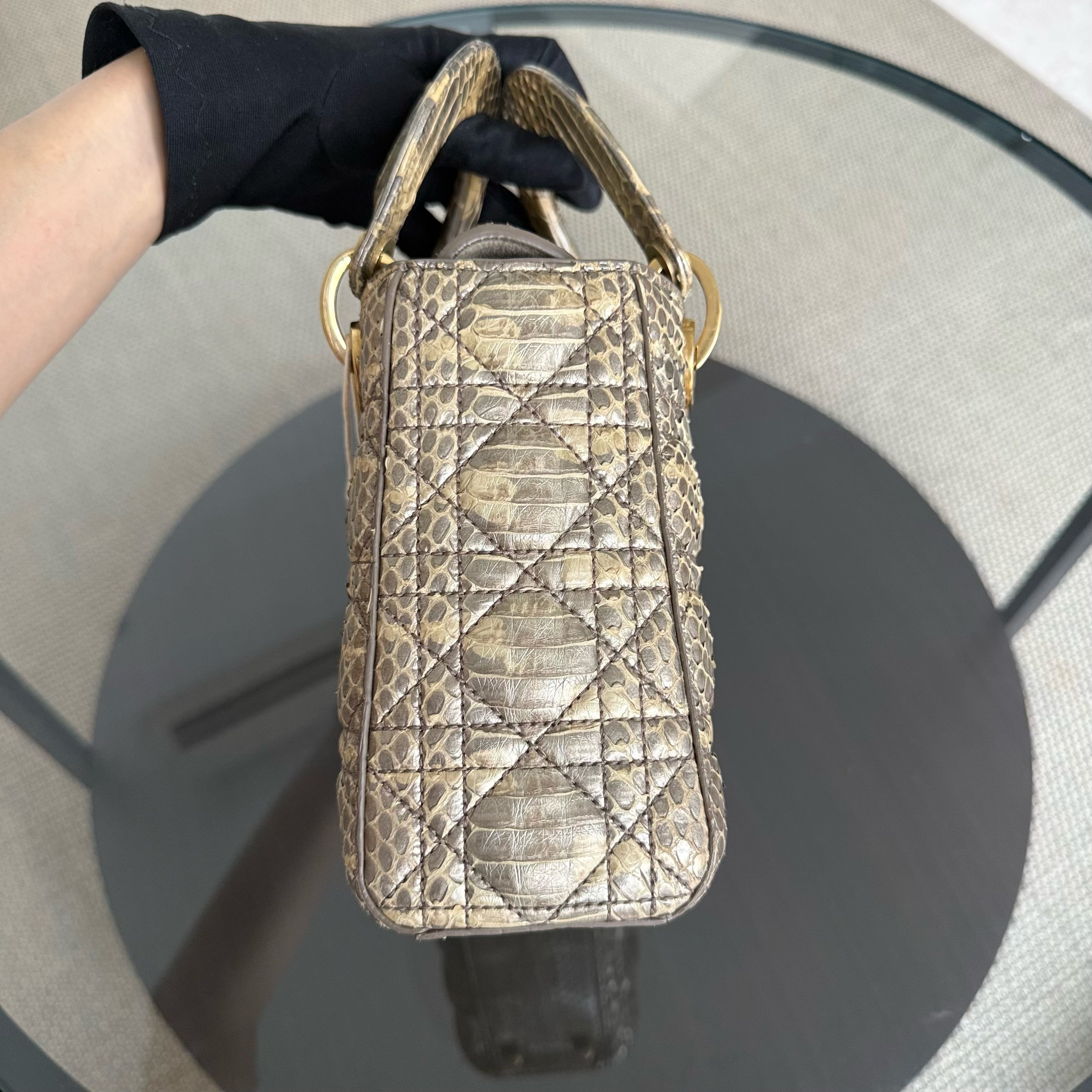 Dior Lady Small Flap - Cannage Gold Python Gold Hardware