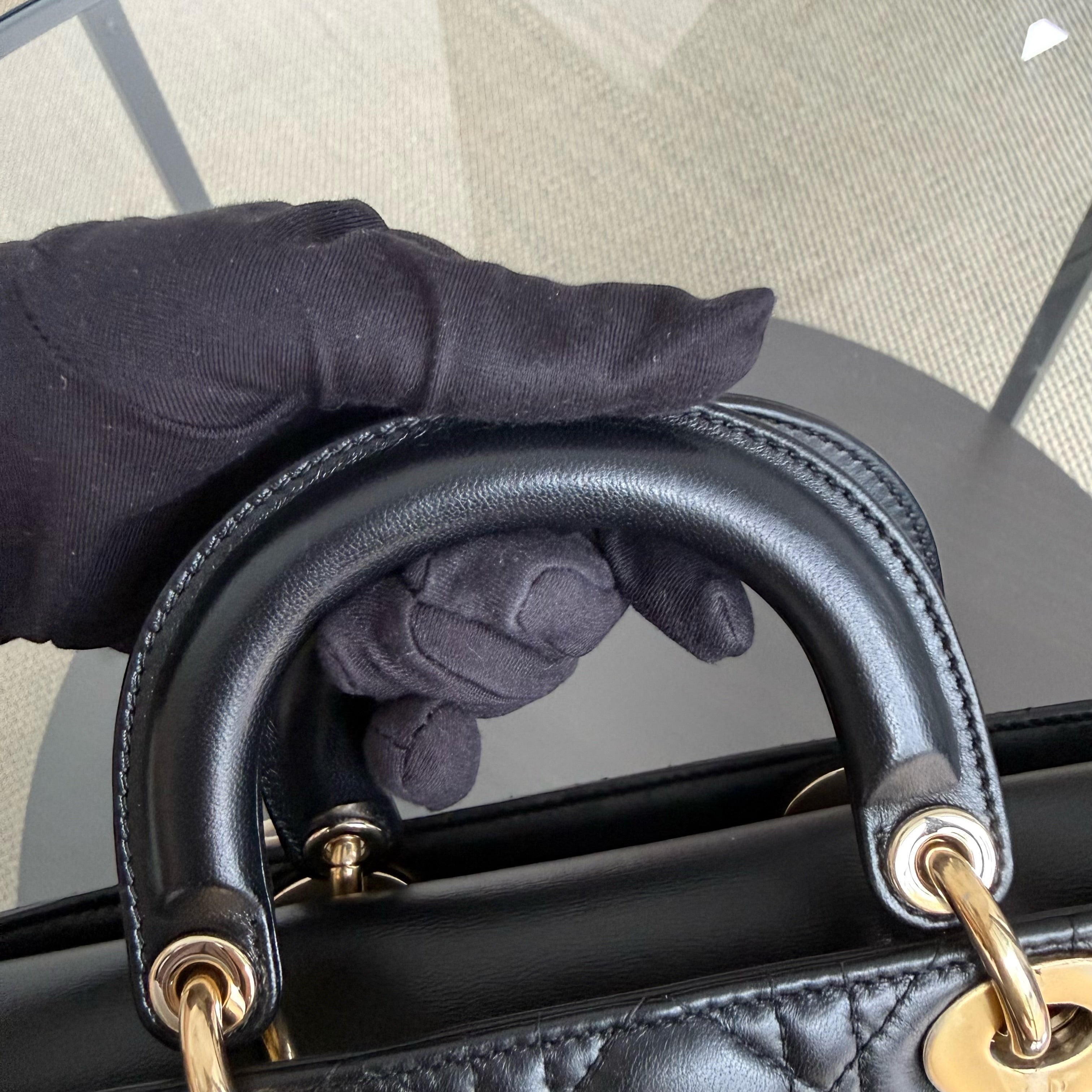 Dior D-Joy Medium - Cannage Lambskin Black Gold Hardware