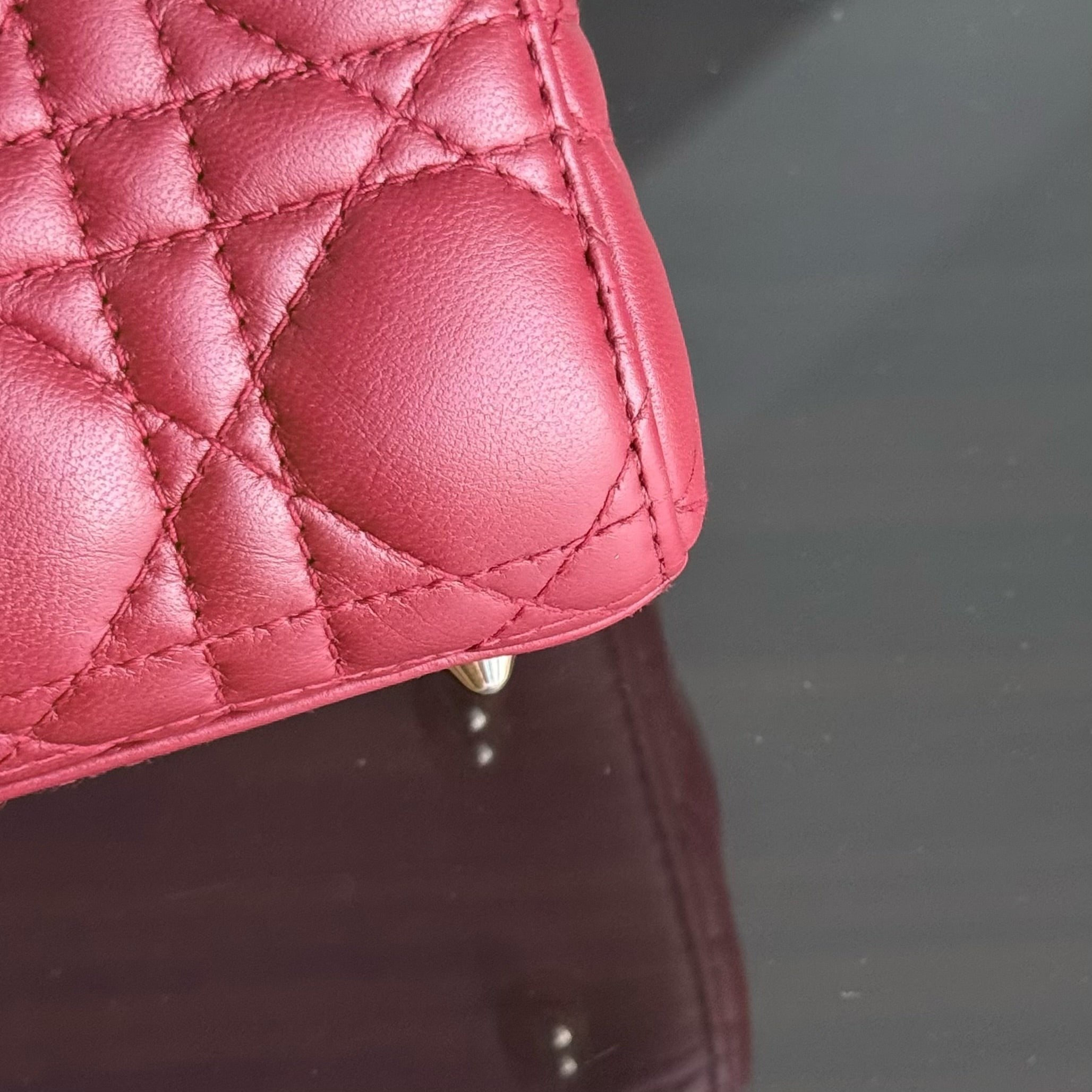 Dior Lady Small Flap - Cannage Lambskin Dark Red Burgundy Gold Hardware