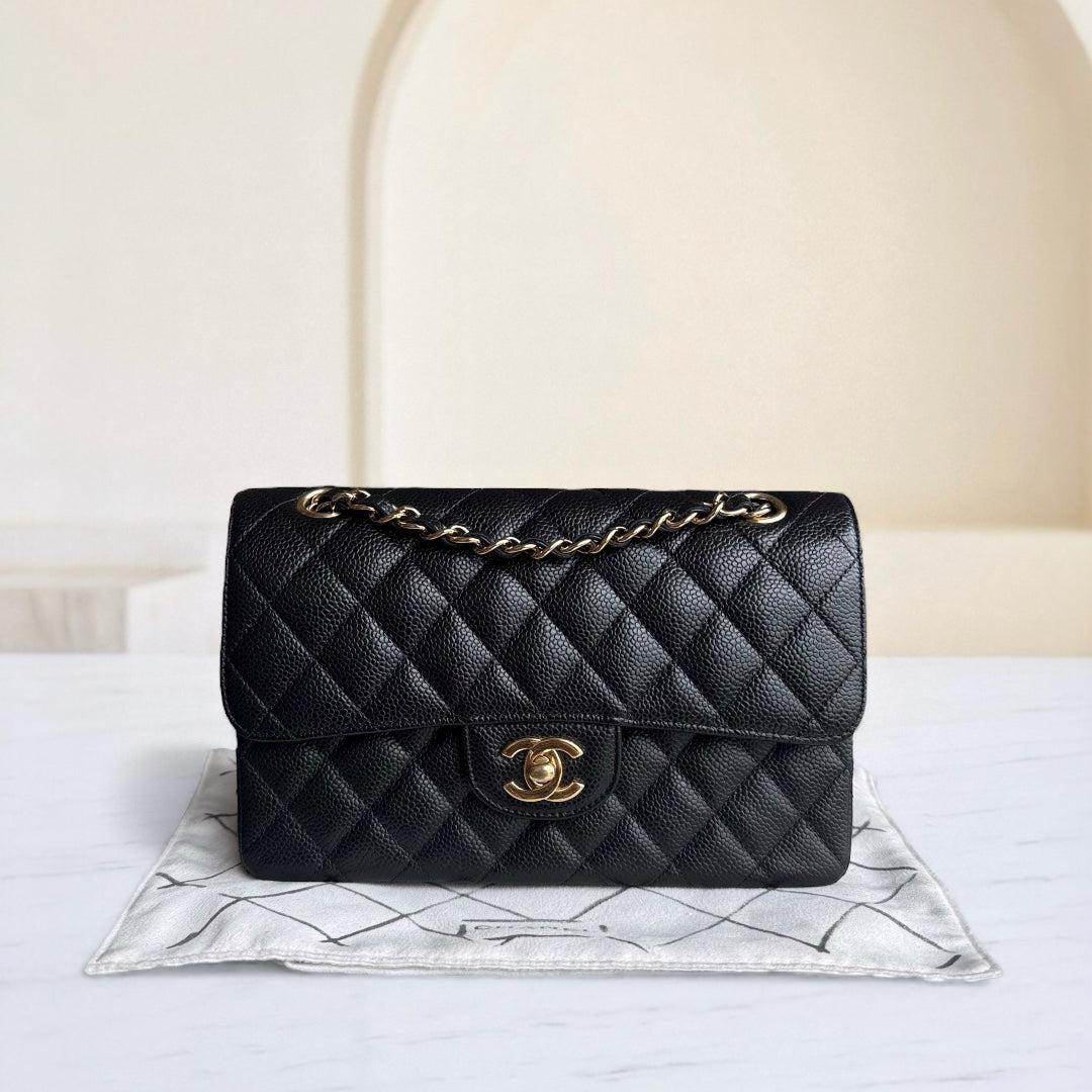 Chanel Classic Flap Small - Caviar 23CM Quilted Black Gold Hardware Series 19