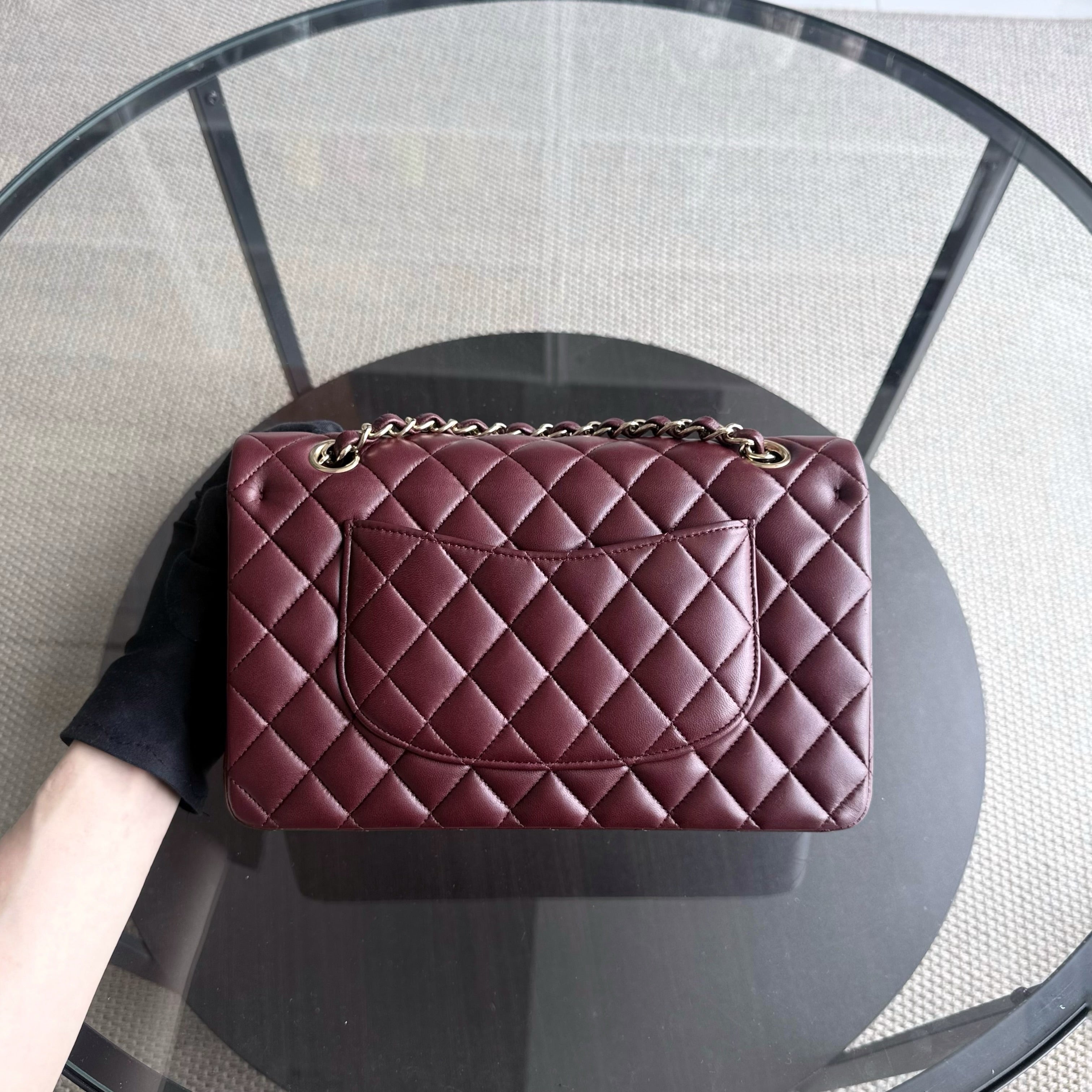 Chanel Classic Flap Medium - 25CM Quilted Lambskin Burgundy Dark Red Gold Hardware Series 21