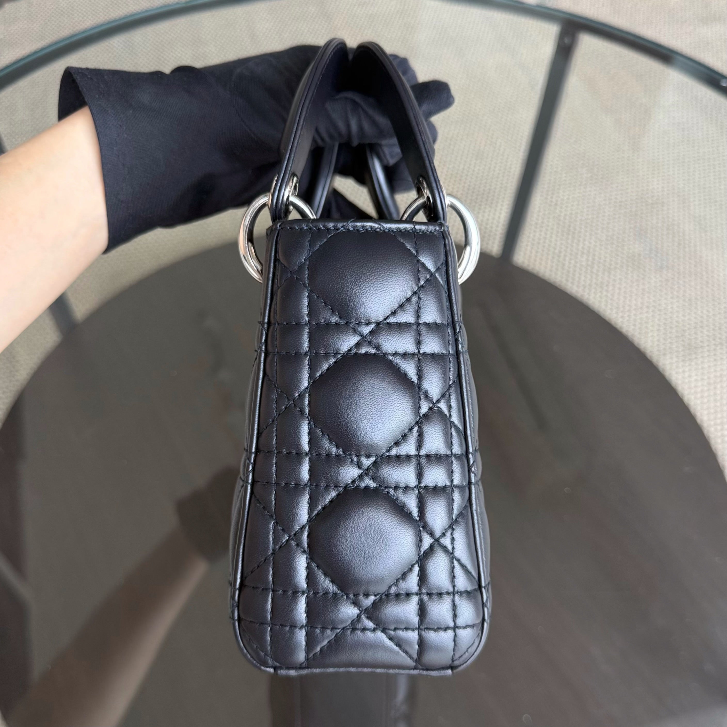 Dior Lady Mini - Cannage Lambskin Midnight Blue Silver Hardware Chain Strap