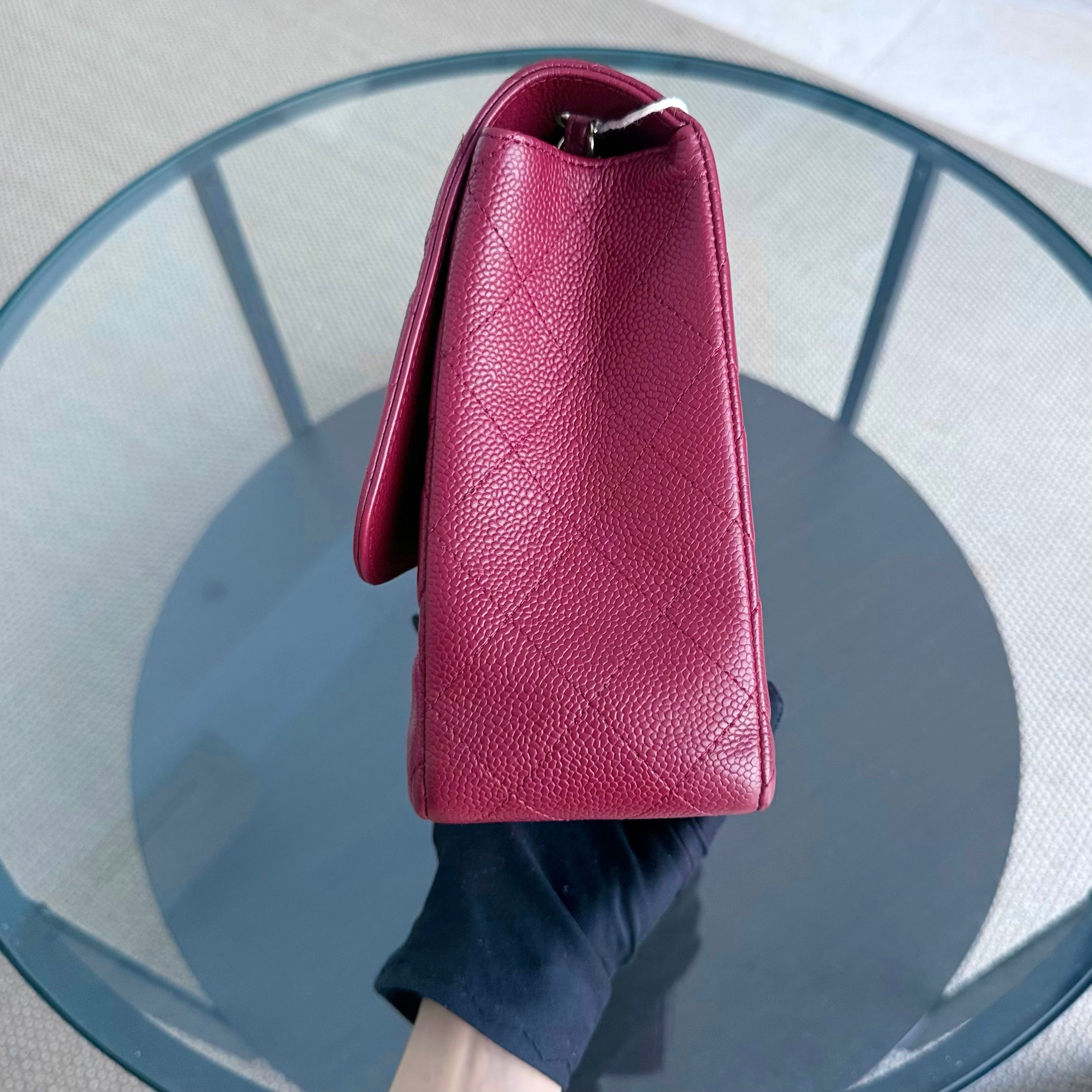 Chanel Classic Flap Jumbo - Caviar 30CM Single Flap Quilted Burgundy Dark Red Gold Hardware Series 13