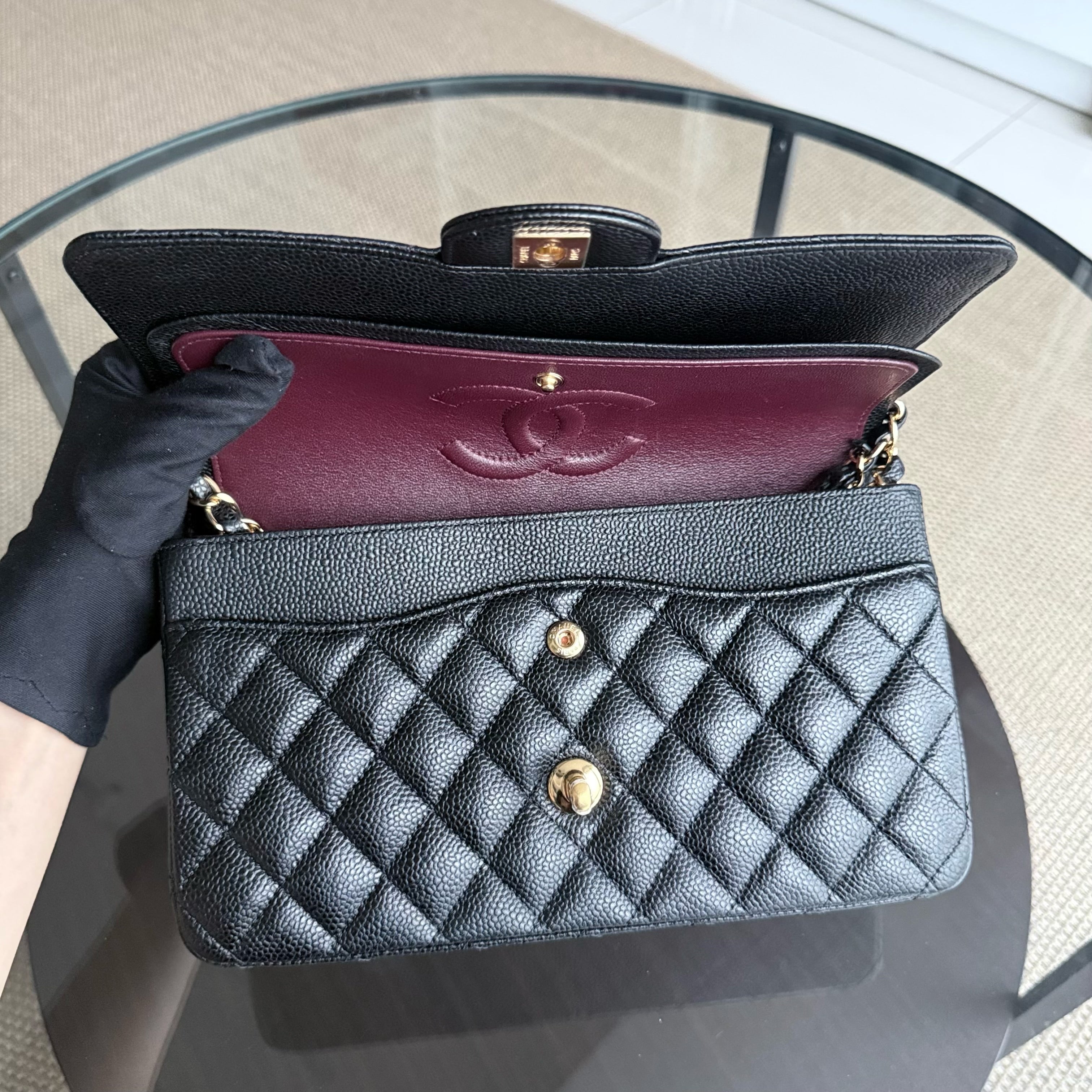 Chanel Classic Flap Medium - Caviar 25CM Quilted Grained Calfskin Black Gold Hardware Series 26