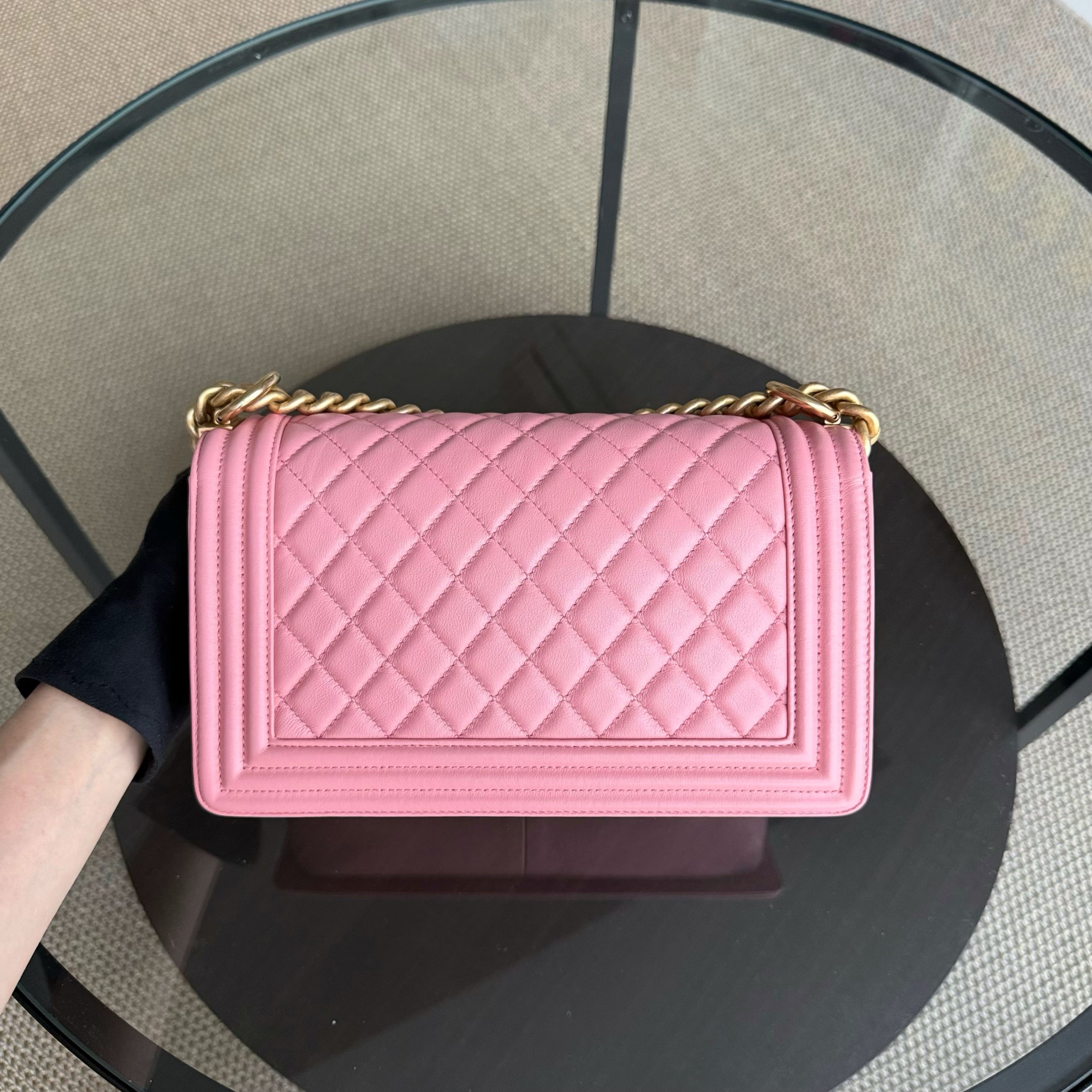 Chanel Boy Medium - 25CM Quilted Calfskin Pink Gold Hardware Series 27
