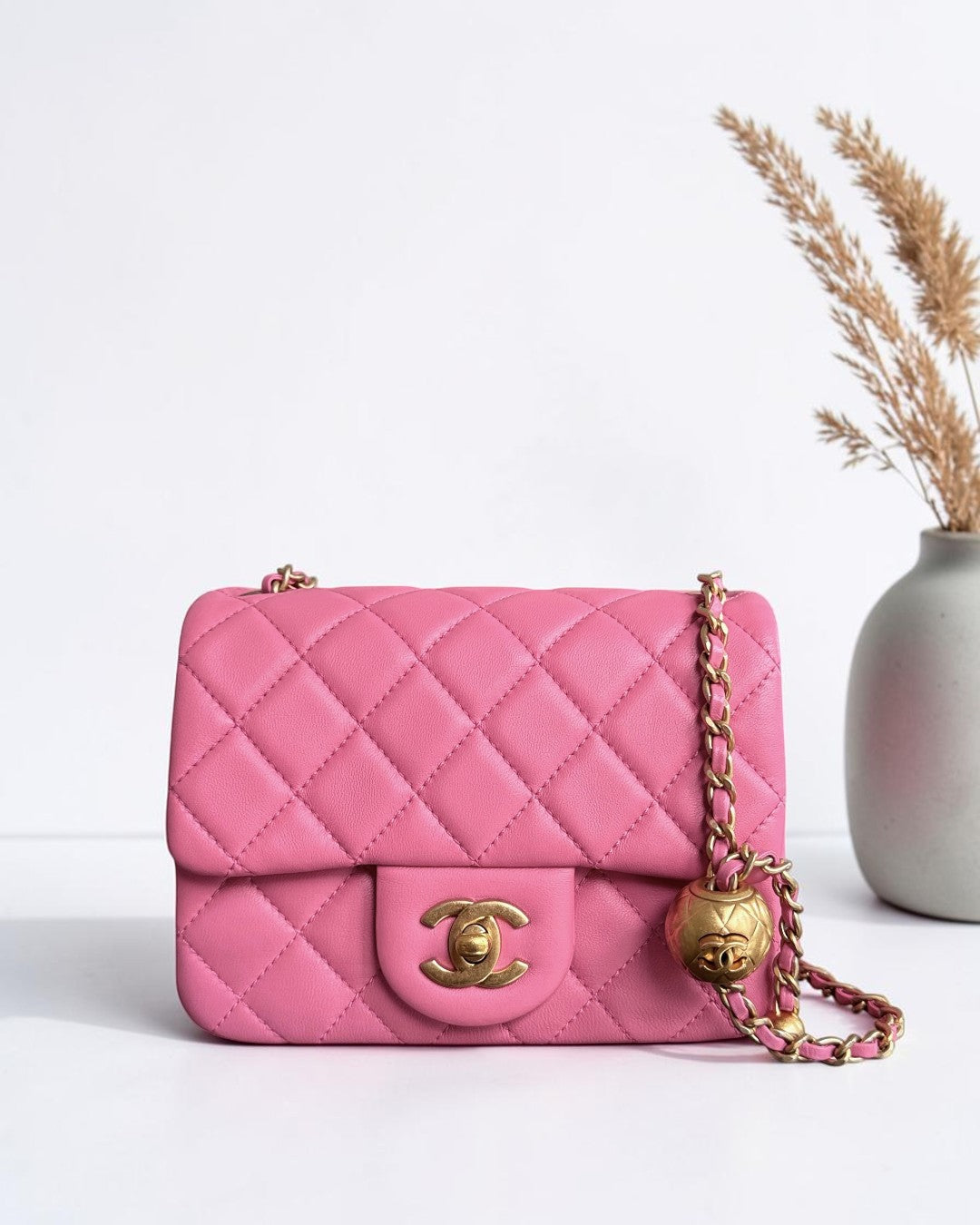 Chanel Classic Flap Mini Square- 17CM Pearl Crush Quilted Lambskin Pink Gold Hardware Series 30