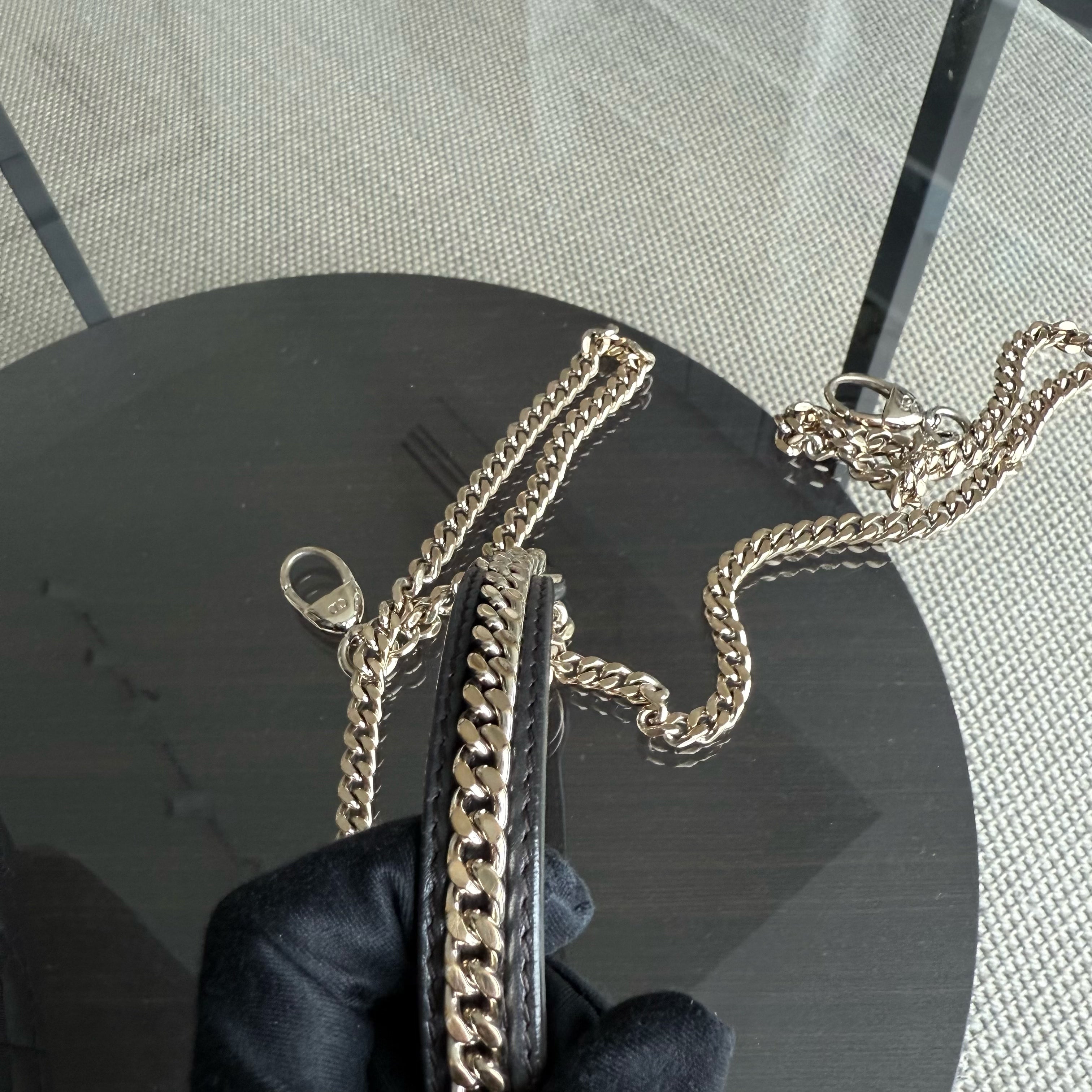 Dior Lady Mini - Cannage Lambskin Dark Grey Gray Gold Hardware Chain Strap