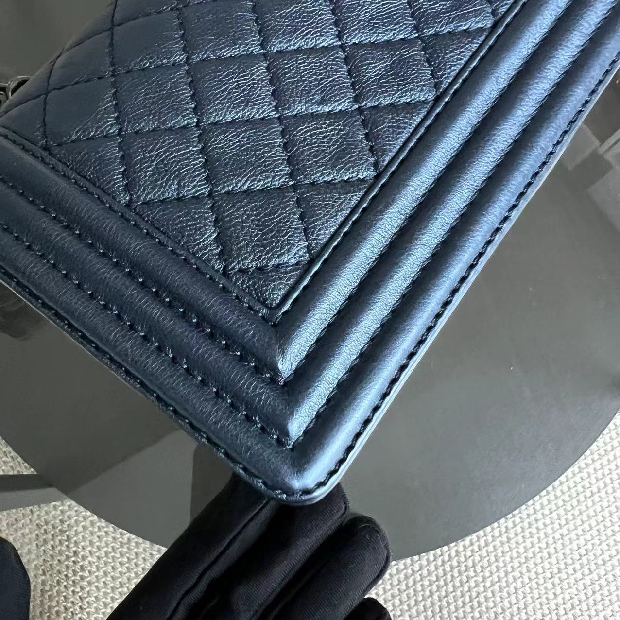 Chanel Boy - Old Medium Calfskin Metallic Blue Ruthenium Silver Hardware Series 18