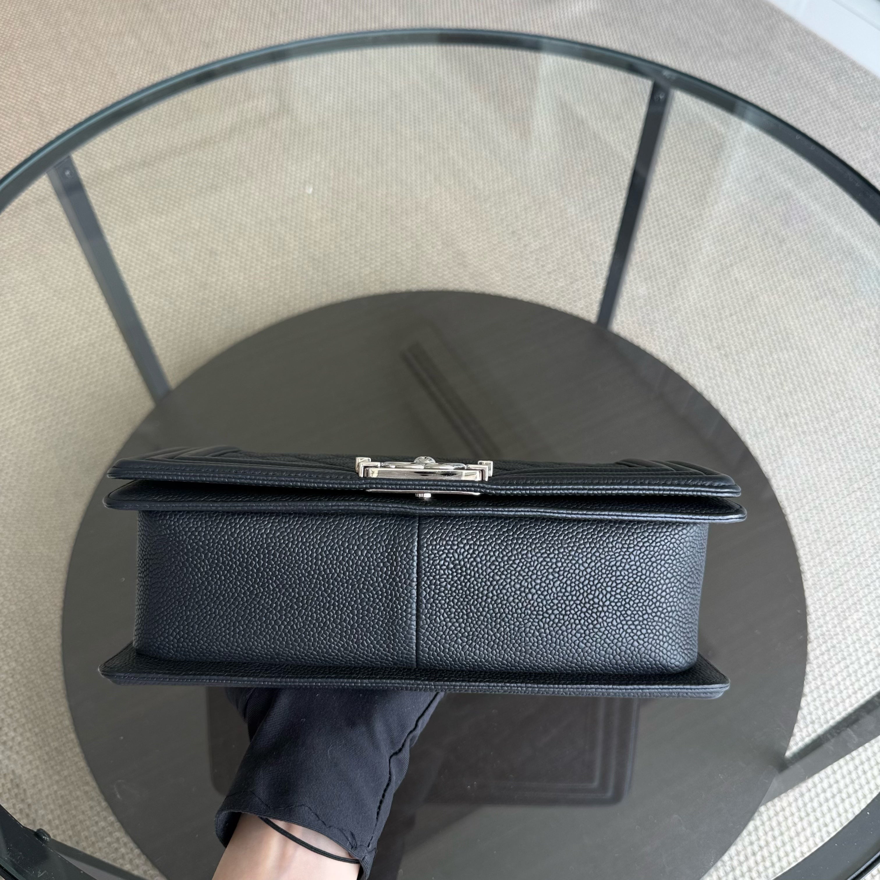 Chanel Boy Medium - Caviar 25CM Quilted Black Silver Hardware Series 17