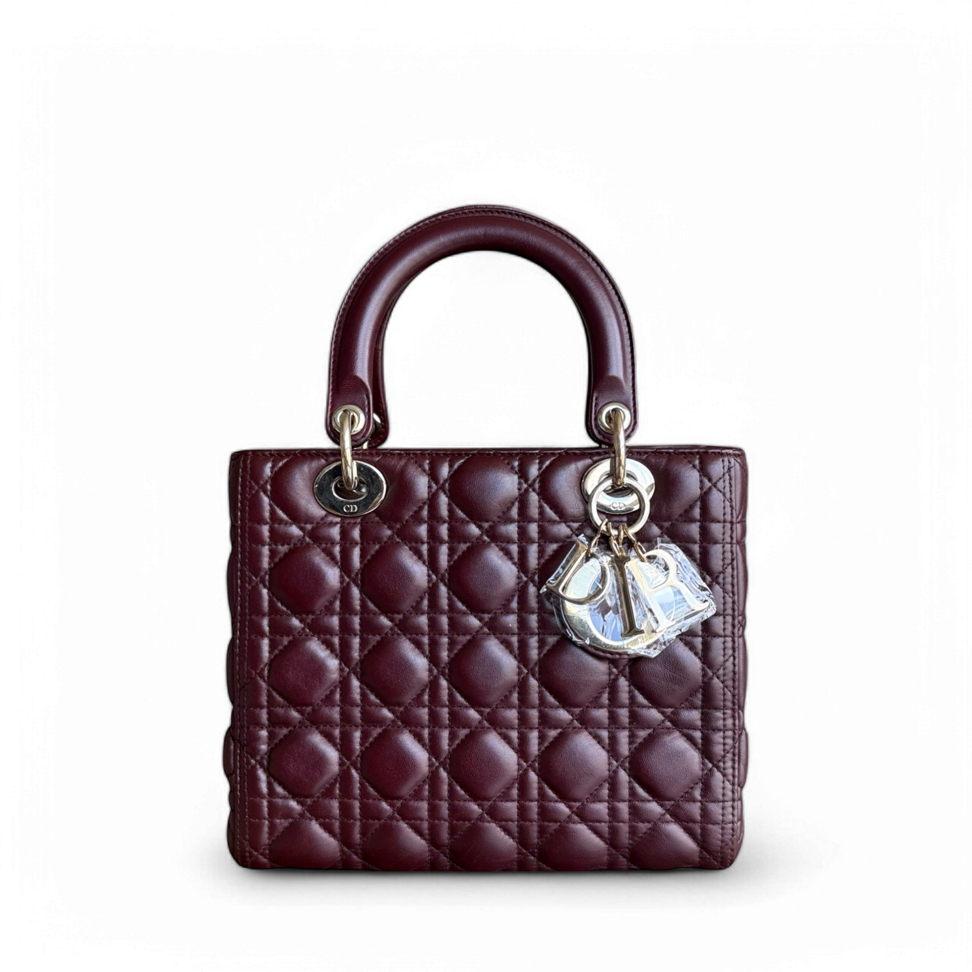 Dior Lady Medium - Cannage Lambskin Dark Burgundy Red Gold Hardware NO STRAP