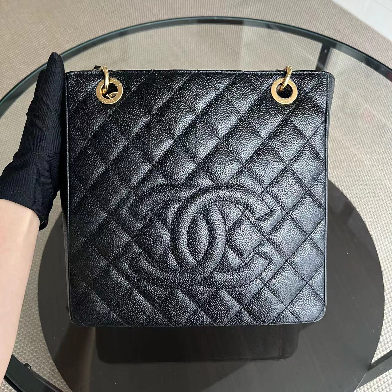 Chanel PST Petite Shopping Tote - Caviar Quilted Black Golden Hardware Series 14