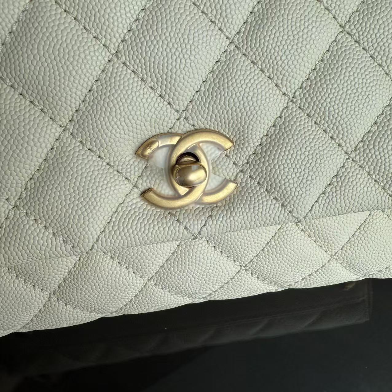 Chanel Coco Handle Small - Caivar Quilted Cream White Gold Hardware Series 24