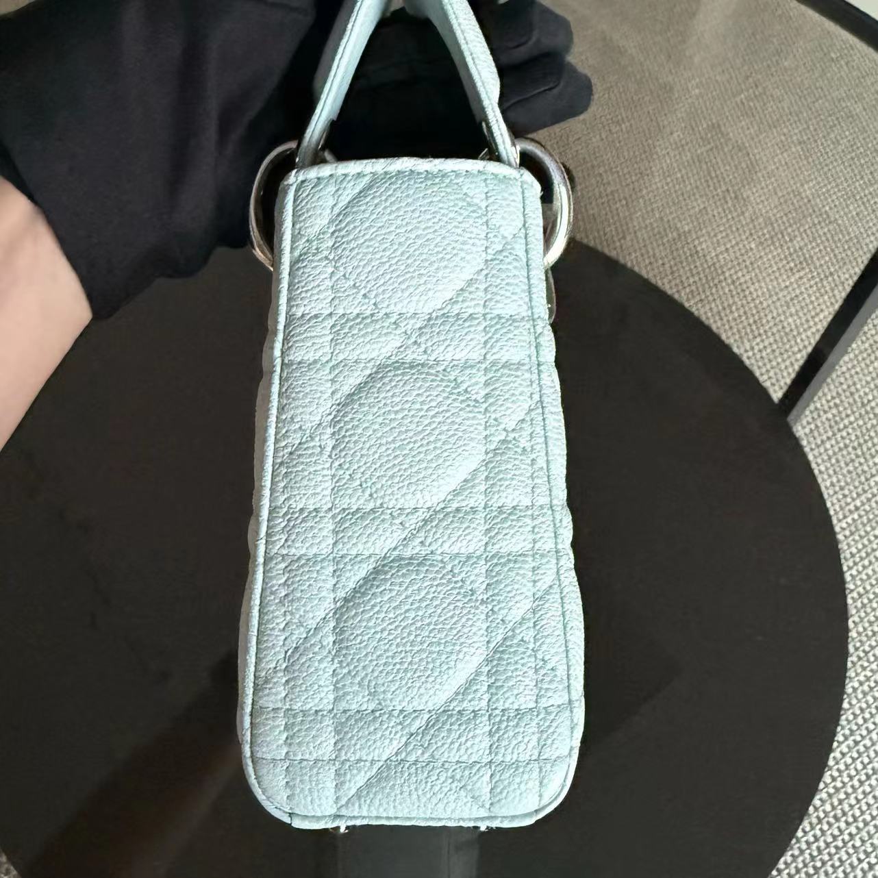 *Rare Caviar* Dior Lady Mini - Cannage Grained Calfskin Glacier White Ice Blue Silver Hardware Adjustable Strap