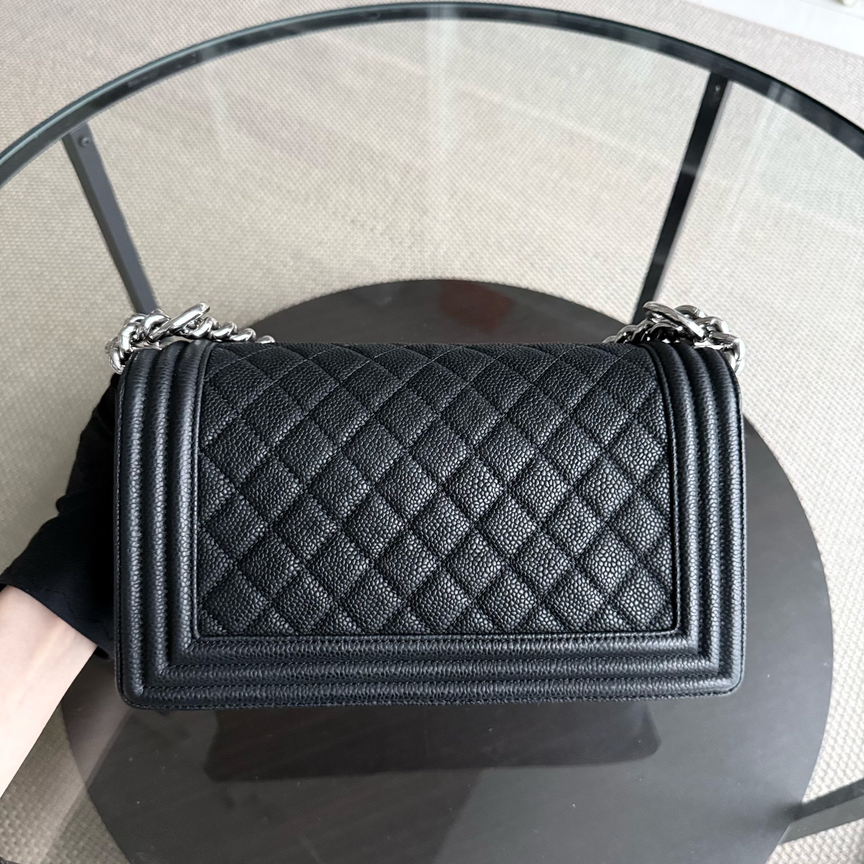 Chanel Boy Medium - 25CM Caviar Iridescent Grained Calfskin Black Silver Hardware Series 17