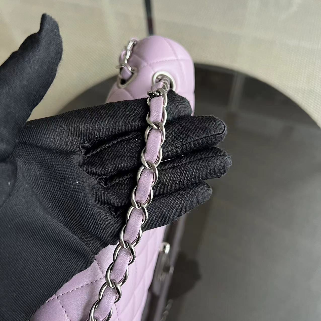 Double Flap Quilted Lambskin Violet Silver Hardware Series 17