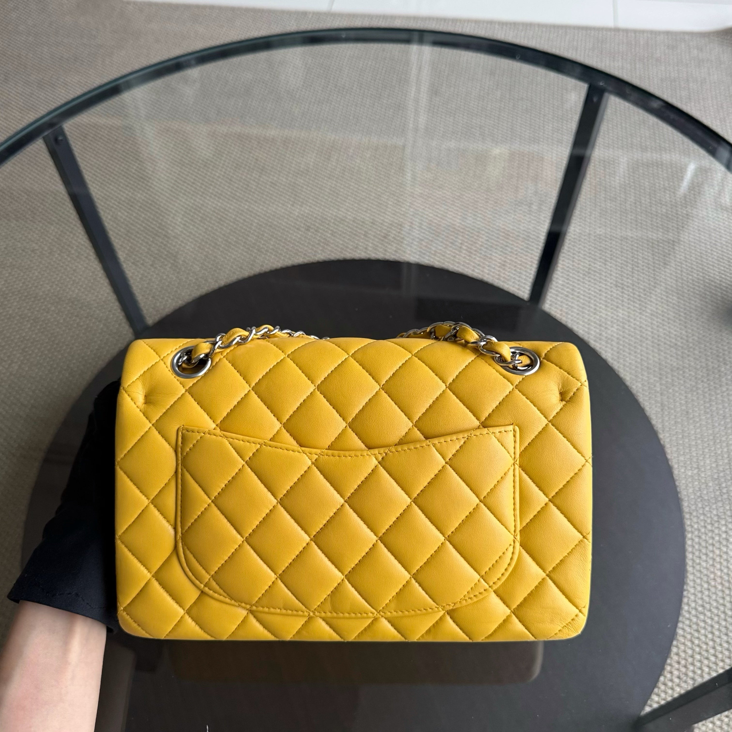 Chanel Classic Flap Small - 23CM Quilted Lambskin Yellow Silver Hardware Series 25
