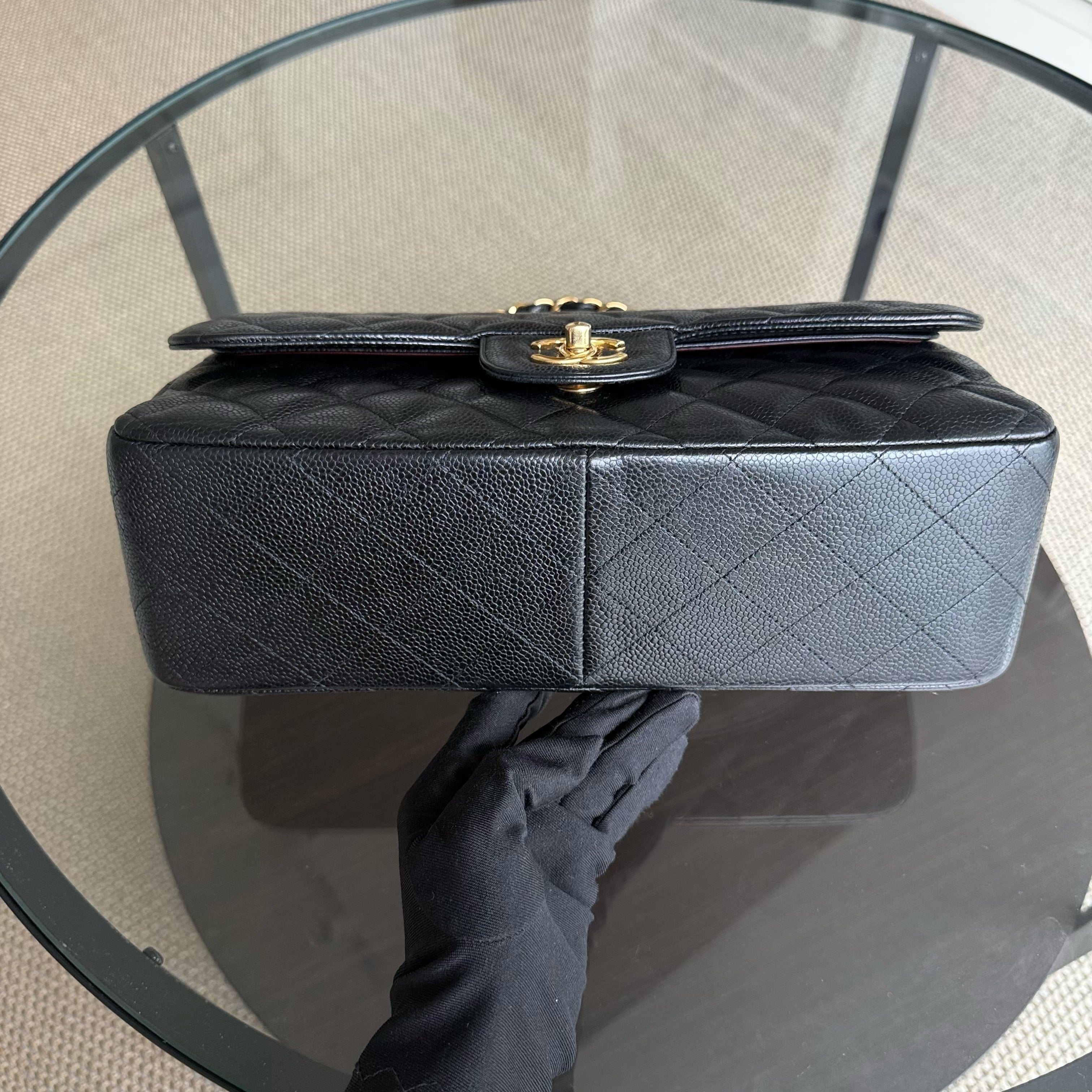 Chanel Classic Flap Jumbo - Caviar Double Flap 30CM Quilted Black Gold Hardware Series 15