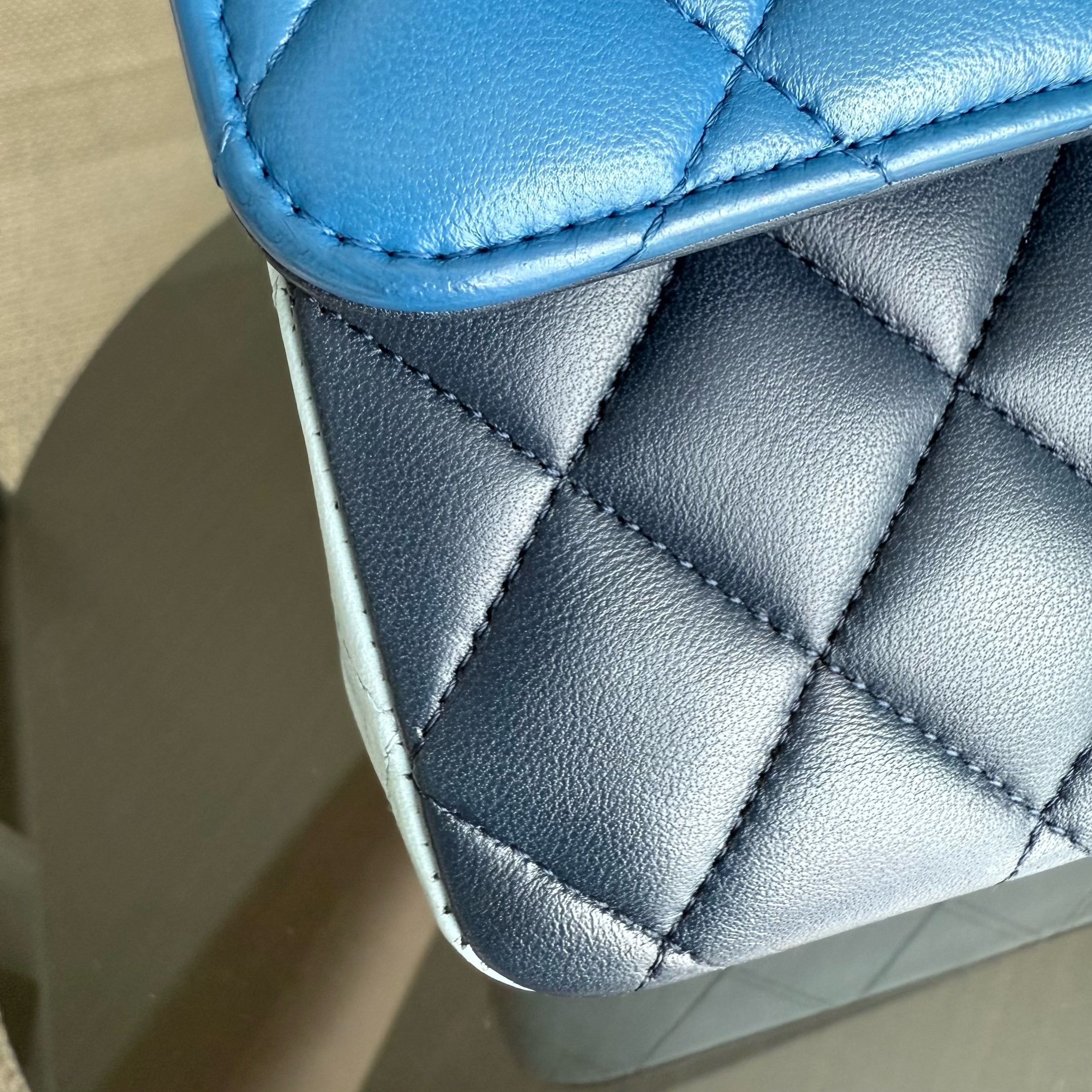 Chanel Classic Flap Medium - 25CM Quilted Lambskin Tri-Color Blue Silver Hardware Series 22
