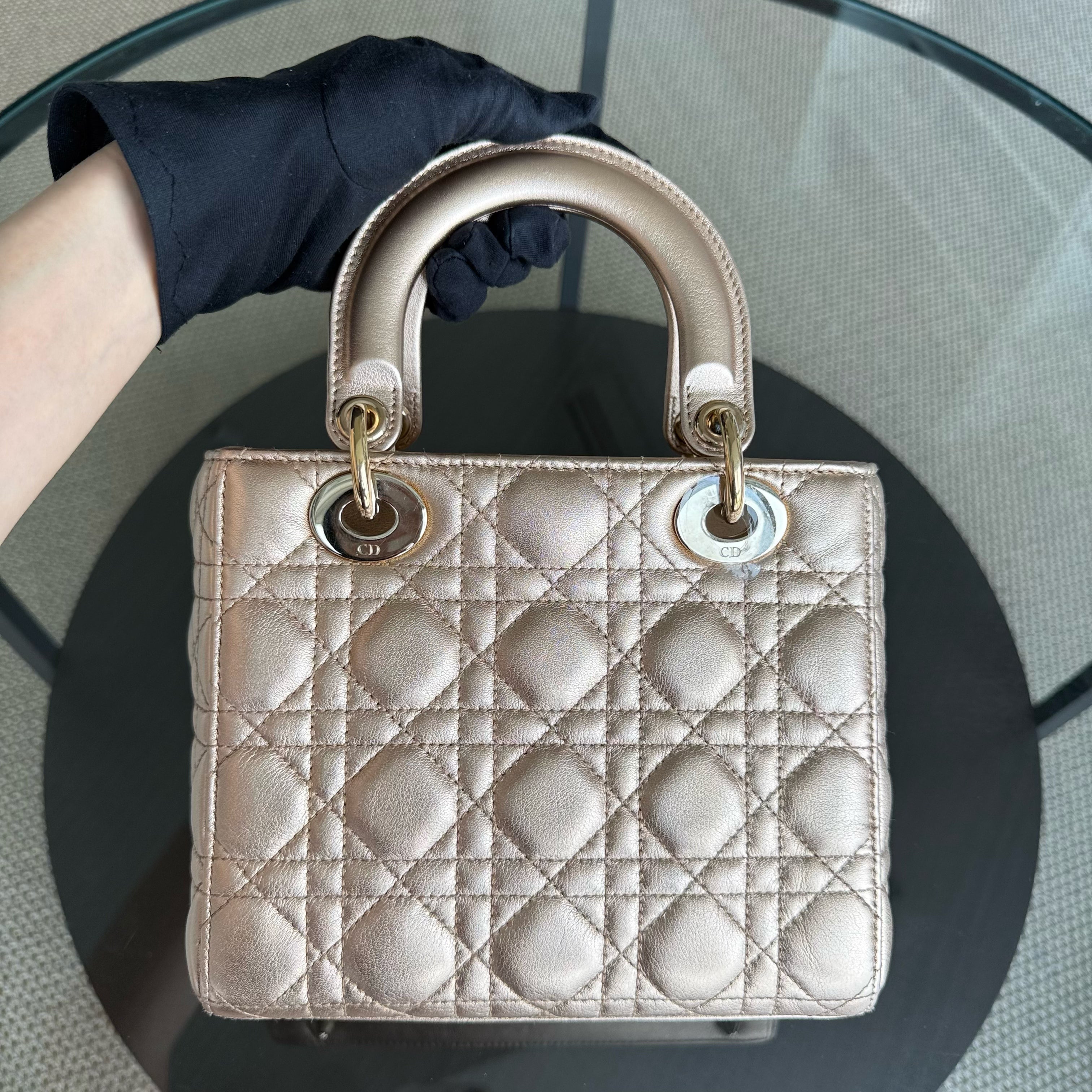 Dior Lady Small ABC - Cannage Lambskin MyABC Metallic Rose Gold Hardware