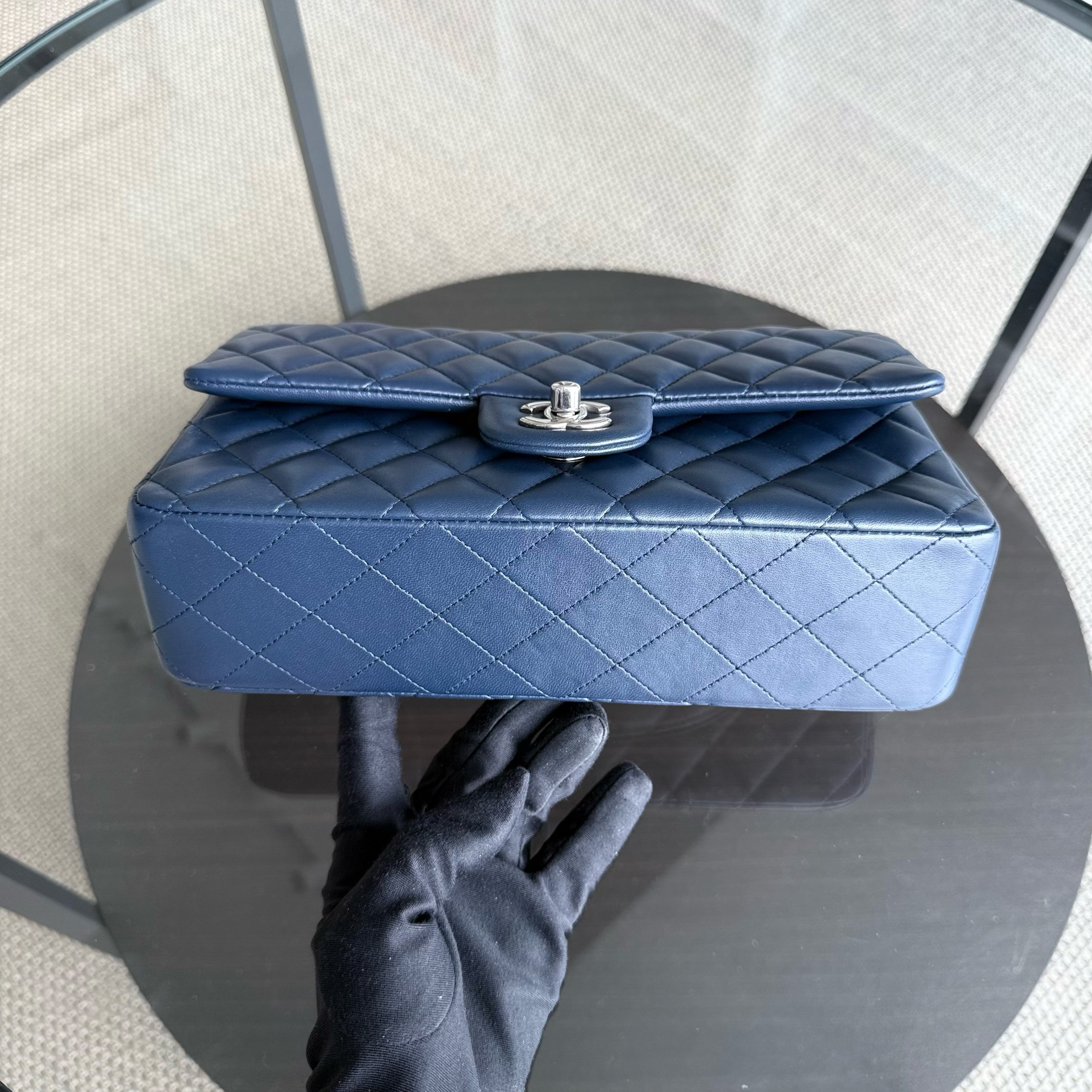 Chanel Classic Flap Medium - 25CM Quilted Lambskin Dark Navy Blue Silver Hardware Series 22
