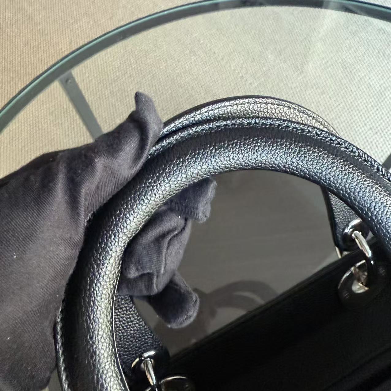 *Rare Caviar* Dior Lady Medium - Grained Calfskin Cannage Black Silver Hardware