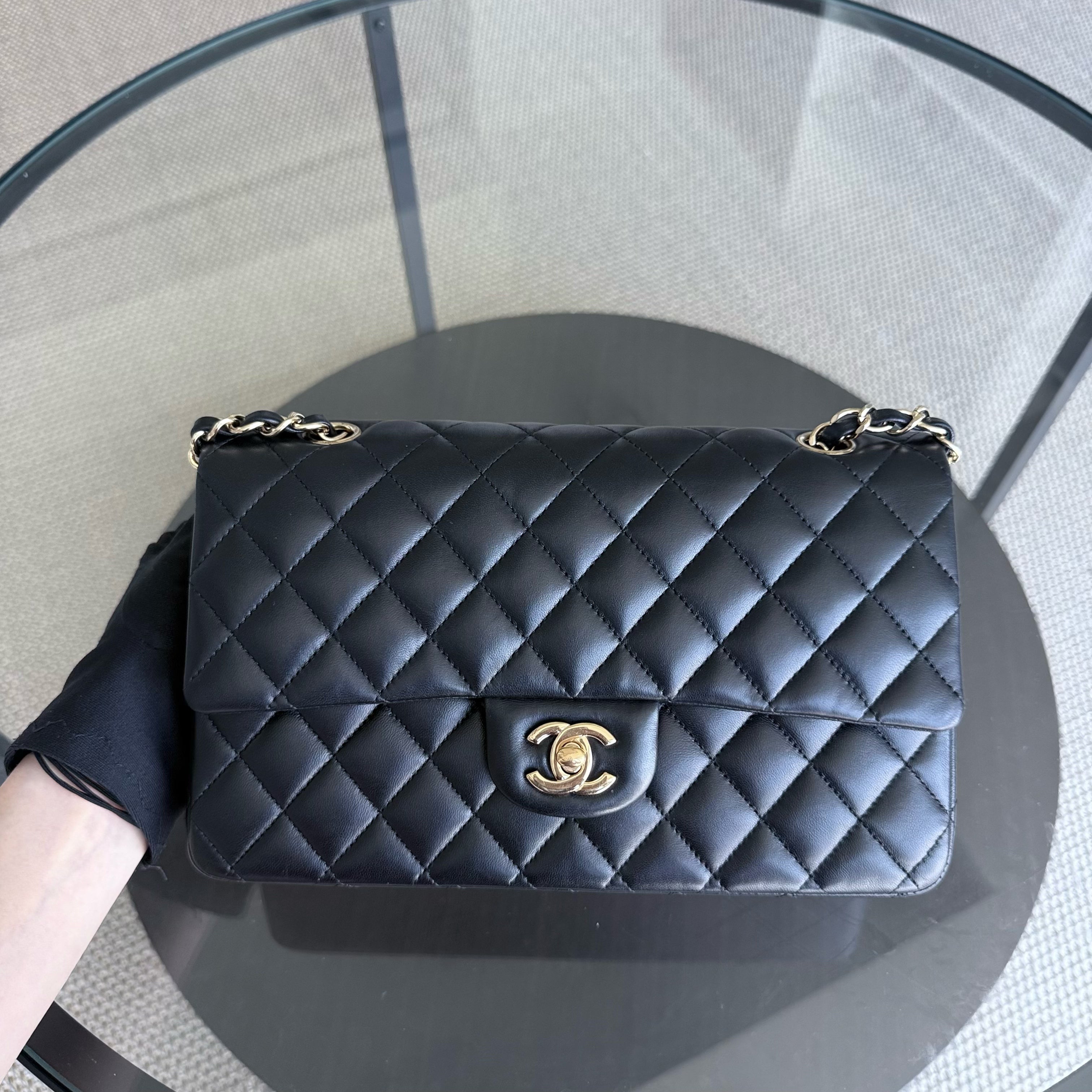 Chanel Classic Flap Medium - 25CM Quilted Lambskin Black Gold Hardware Series 18