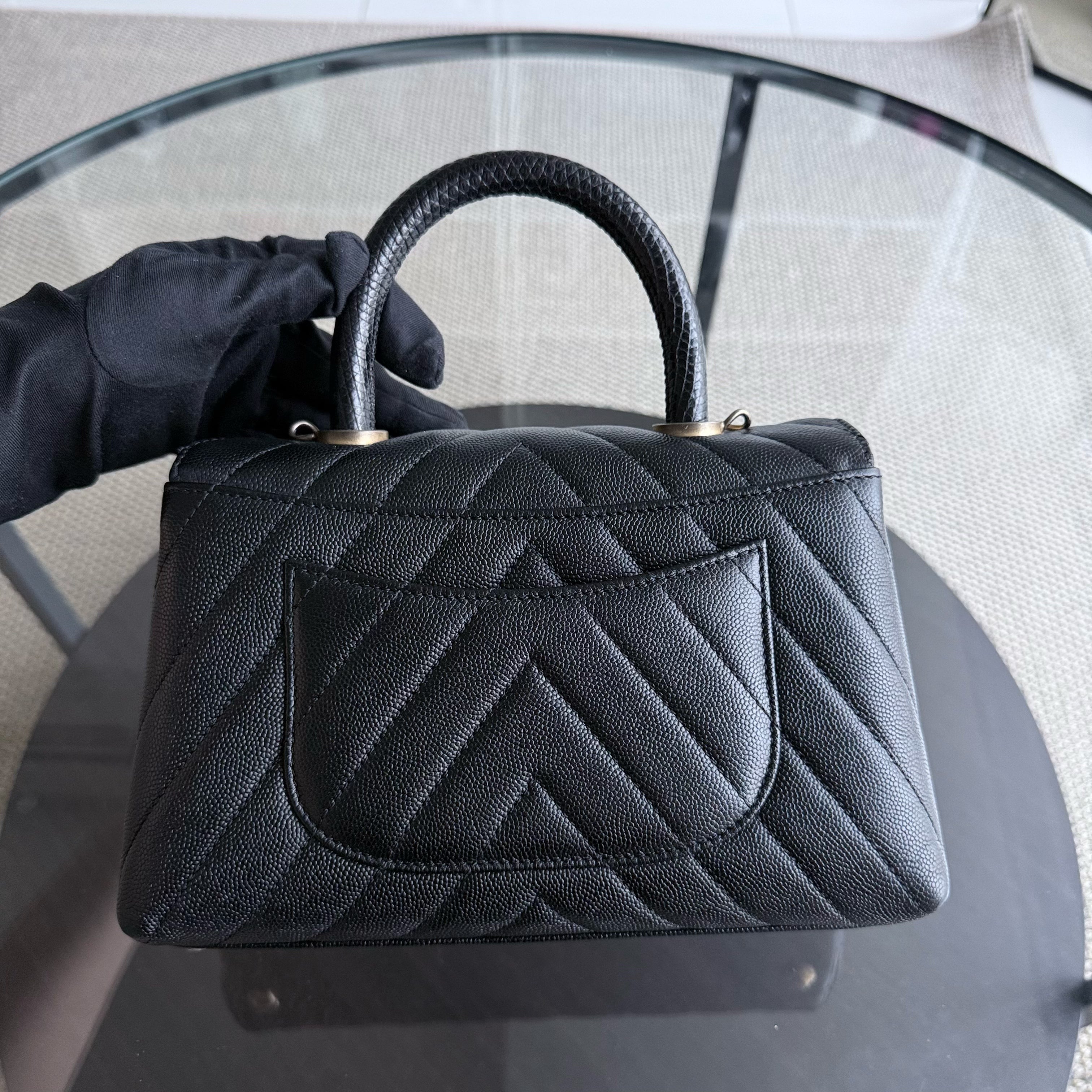 Chanel Coco Handle Small - Caviar Chevron Grained Calfskin Black Gold Hardware Series 26