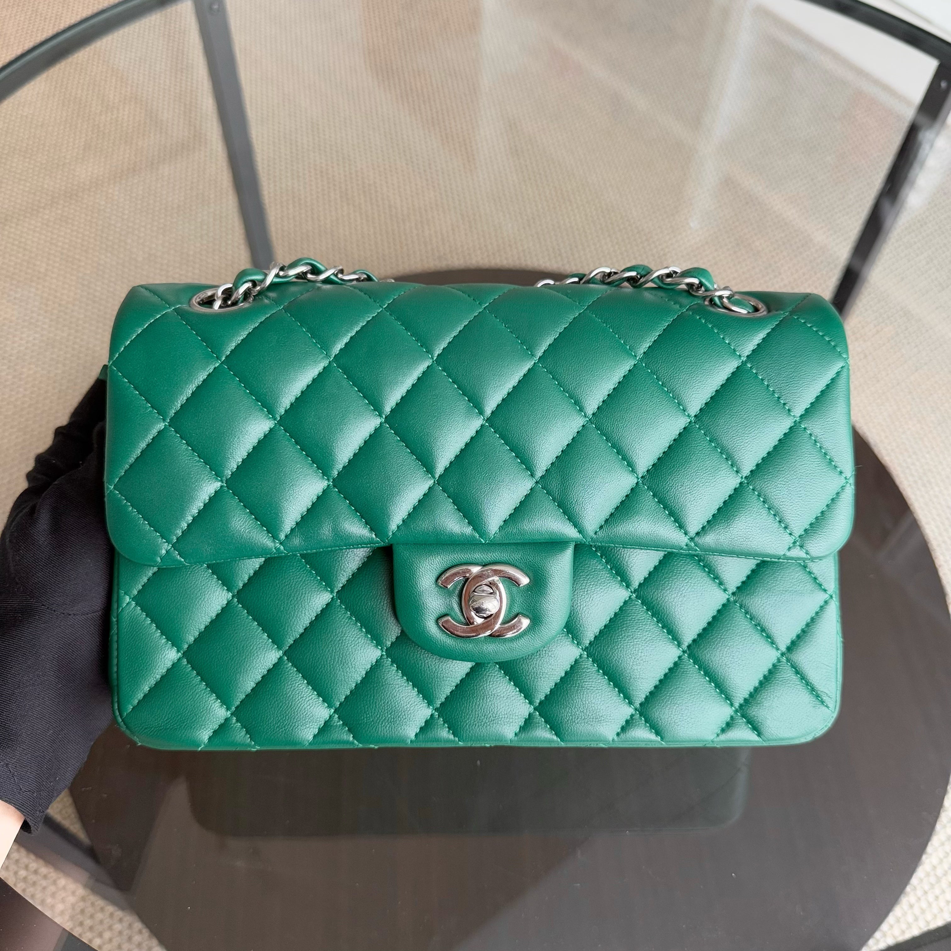 Chanel Classic Flap Small - Lambskin 23CM Quilted Double Flap Dark Green Silver Hardware Series 25