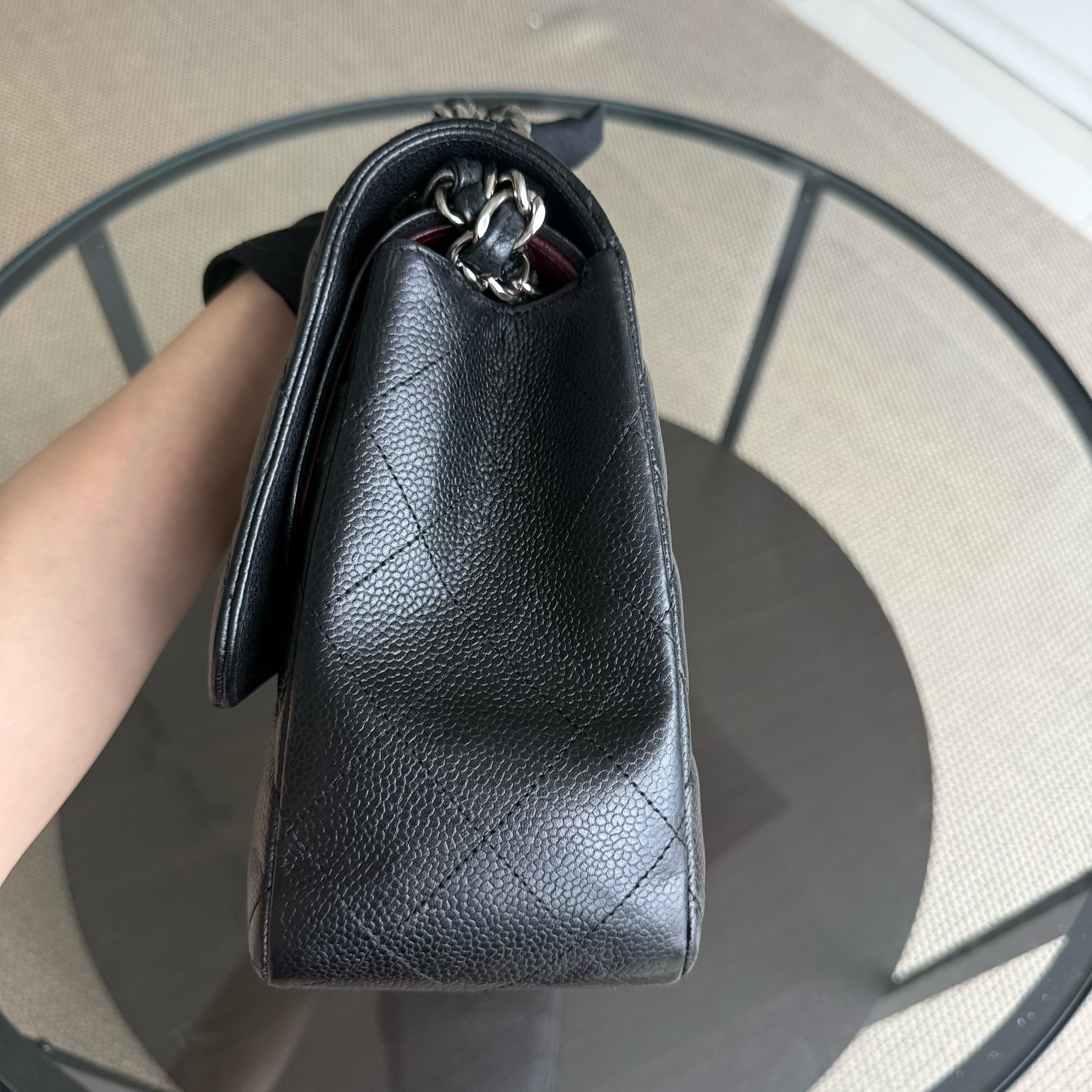 Chanel Classic Flap Jumbo - Caviar 30CM Double Flap Quilted Black Silver Hardware Series 18
