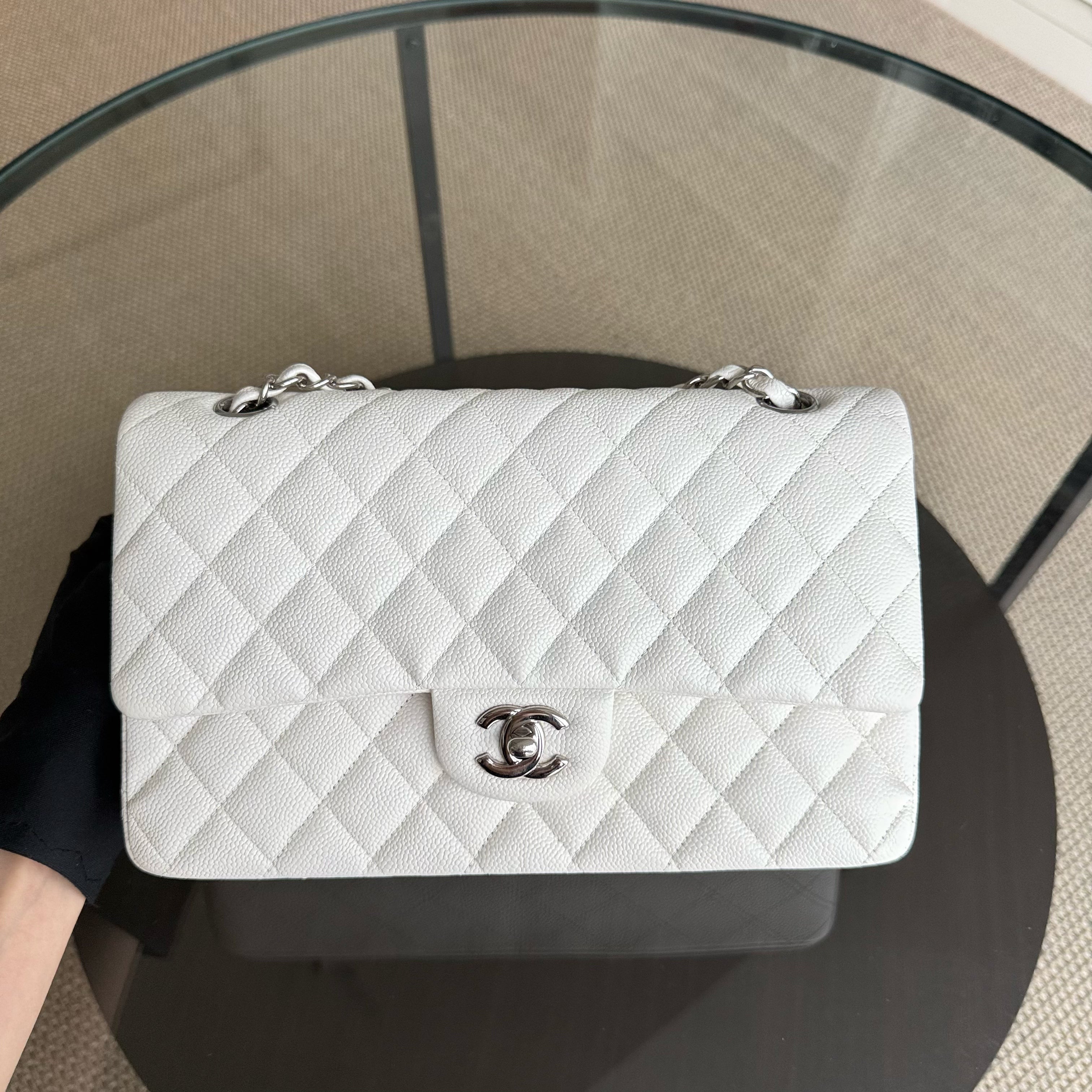 Chanel Classic Flap Medium - Caviar 25CM Quilted White Silver Hardware Series 30