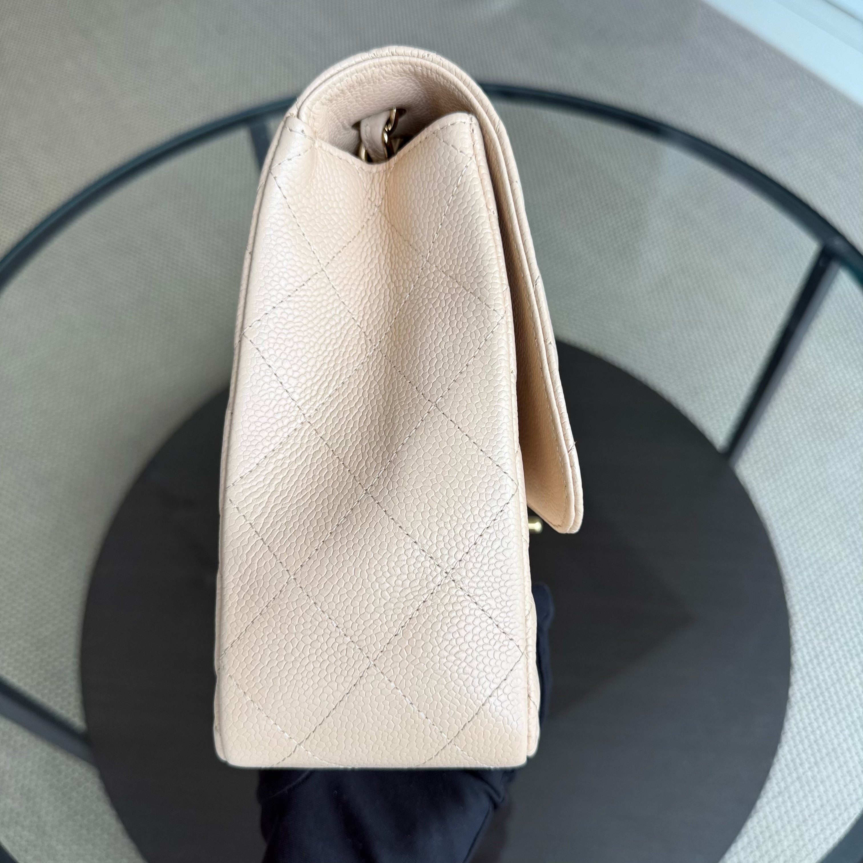 Chanel Classic Flap Jumbo - Caviar 30CM Single Flap Quilted Beige Gold Hardware Series 14